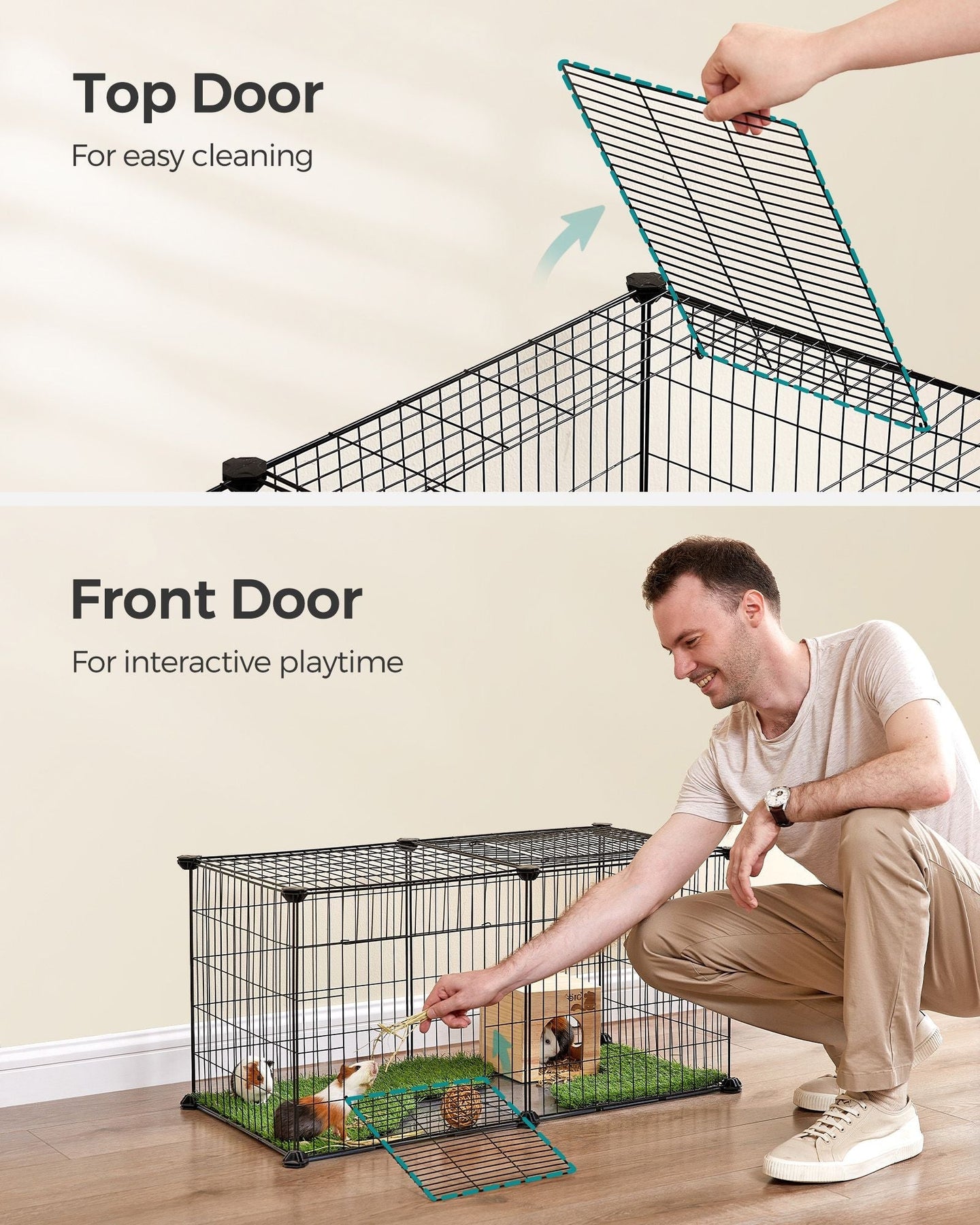 Small Animal Cage - Metal - Black - Easy to Clean with Top and Two Doors