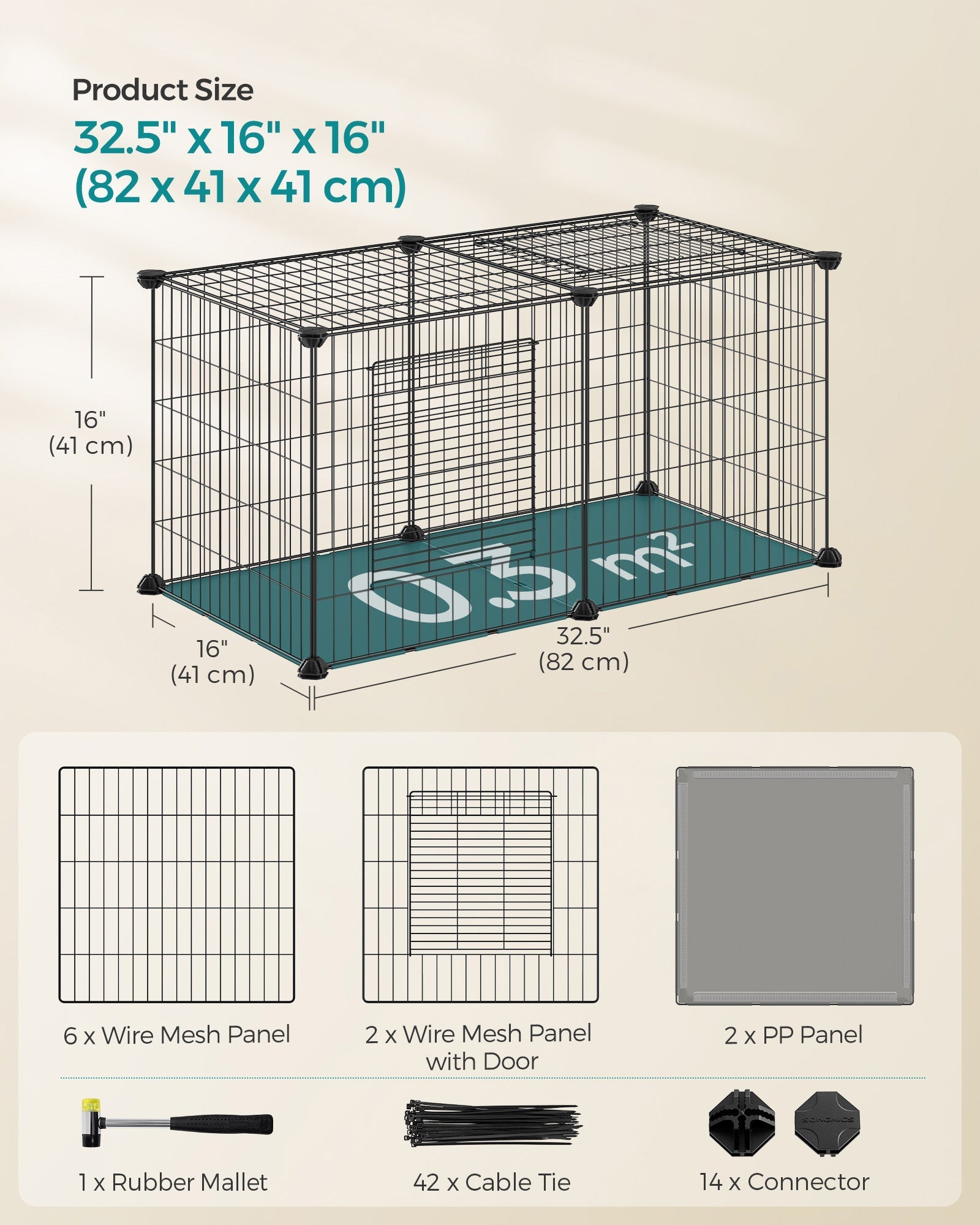 Small Animal Cage - Metal - Black - Easy to Clean with Top and Two Doors