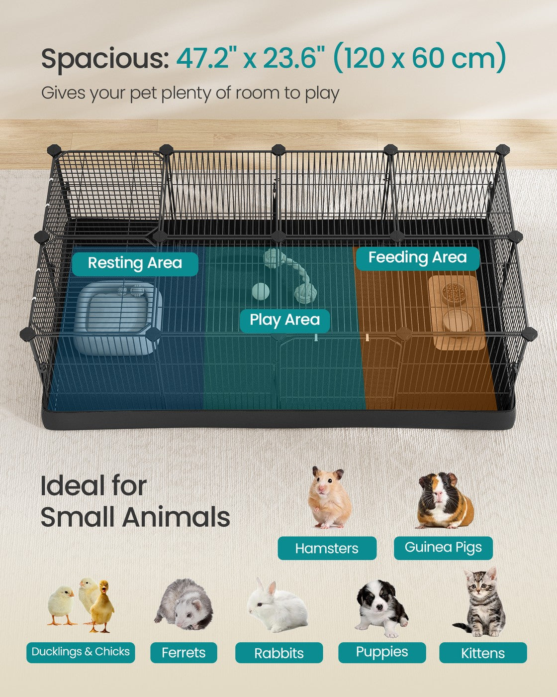 Small Animal Playpen Cage - 12.2L - Metal - Waterproof Mat