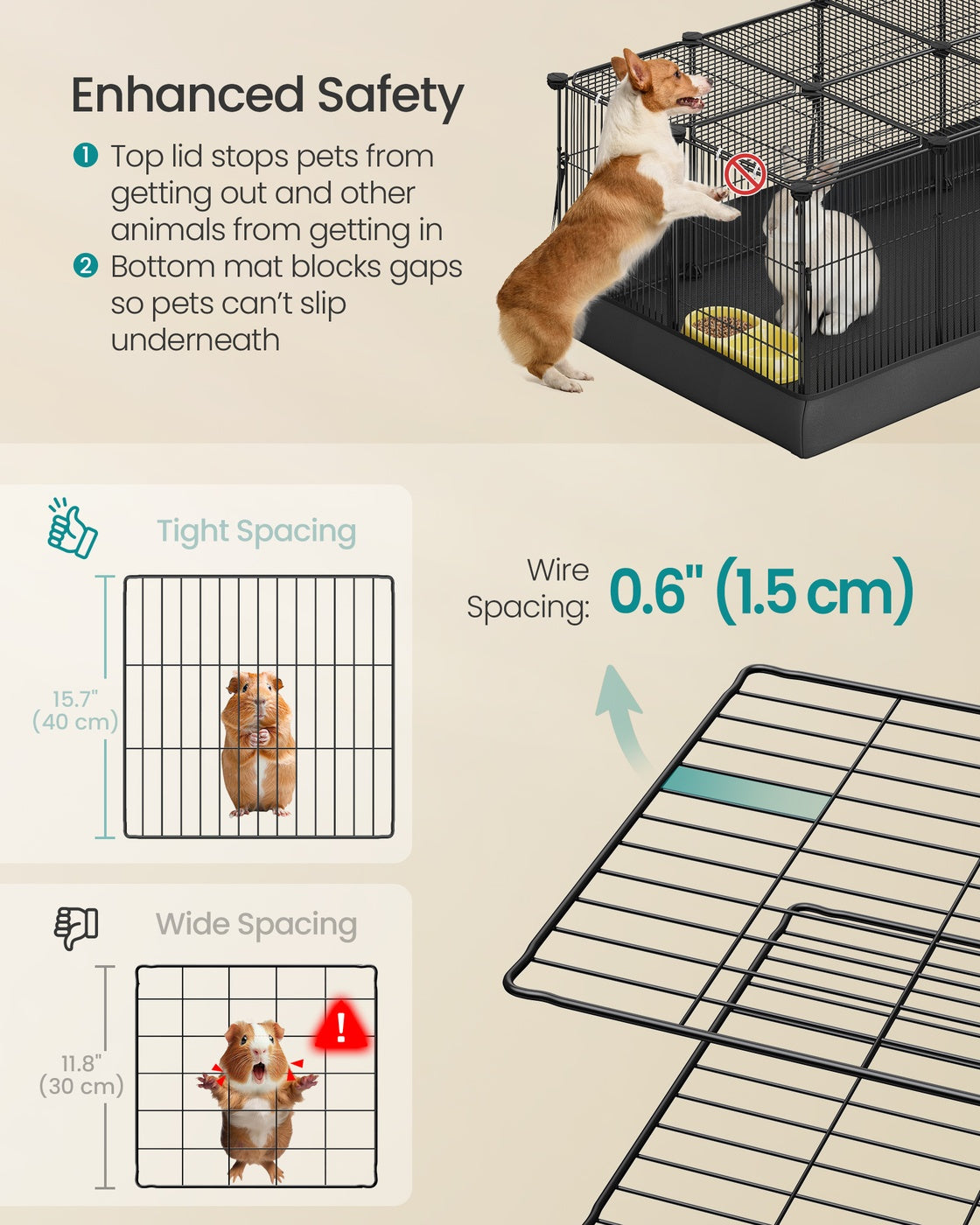 Small Animal Playpen Cage - 12.2L - Metal - Waterproof Mat