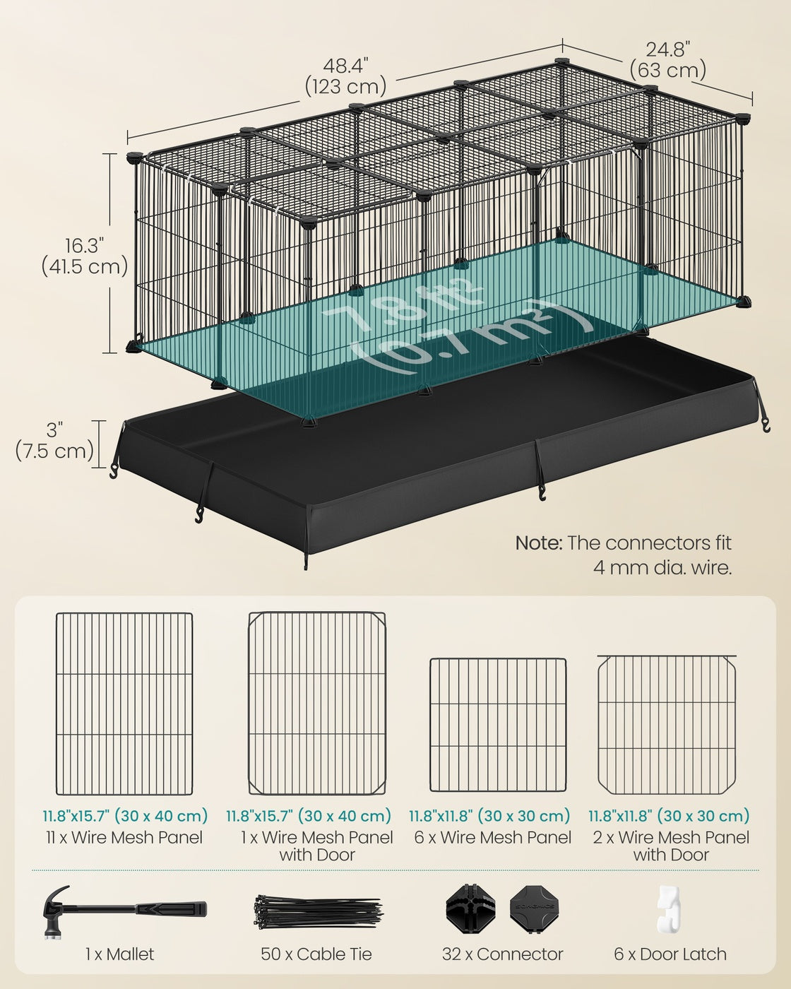 Small Animal Playpen Cage - 12.2L - Metal - Waterproof Mat