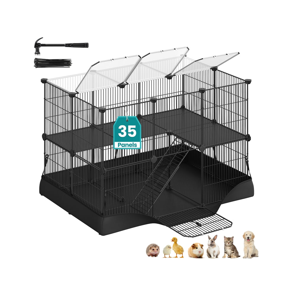 2-Tier Small Animal Playpen - 35 Panels - Metal - Waterproof Mat