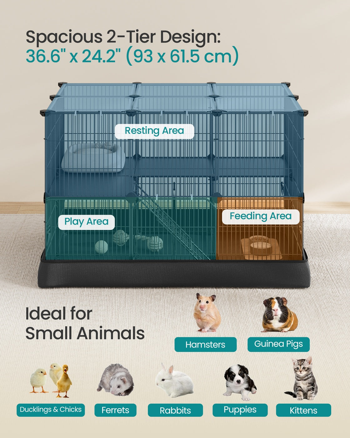 2-Tier Small Animal Playpen - 35 Panels - Metal - Waterproof Mat
