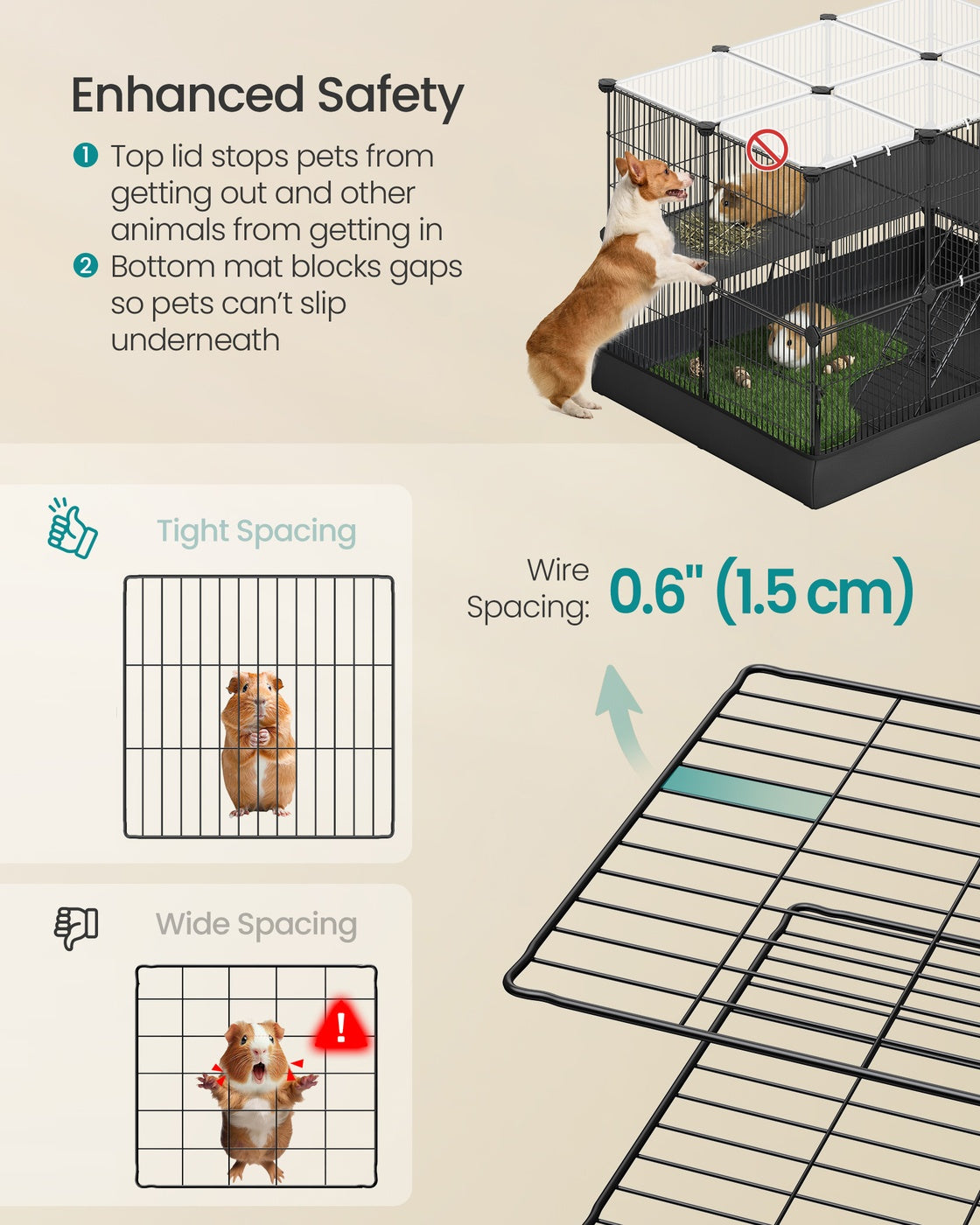 2-Tier Small Animal Playpen - 35 Panels - Metal - Waterproof Mat