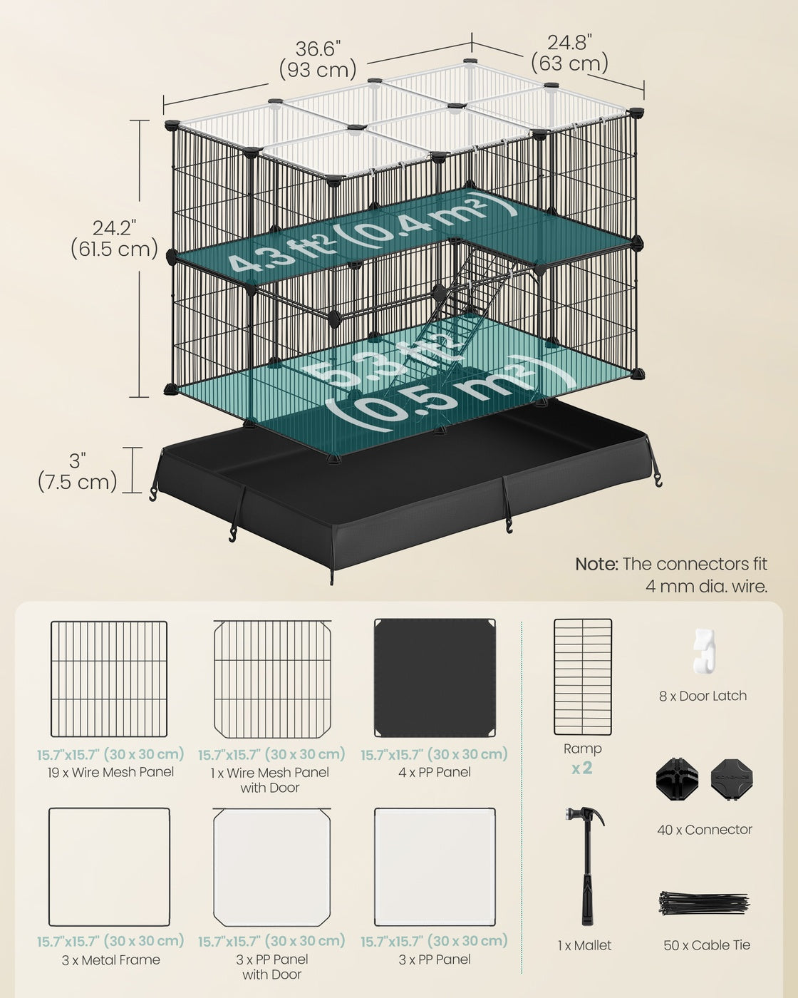 2-Tier Small Animal Playpen - 35 Panels - Metal - Waterproof Mat