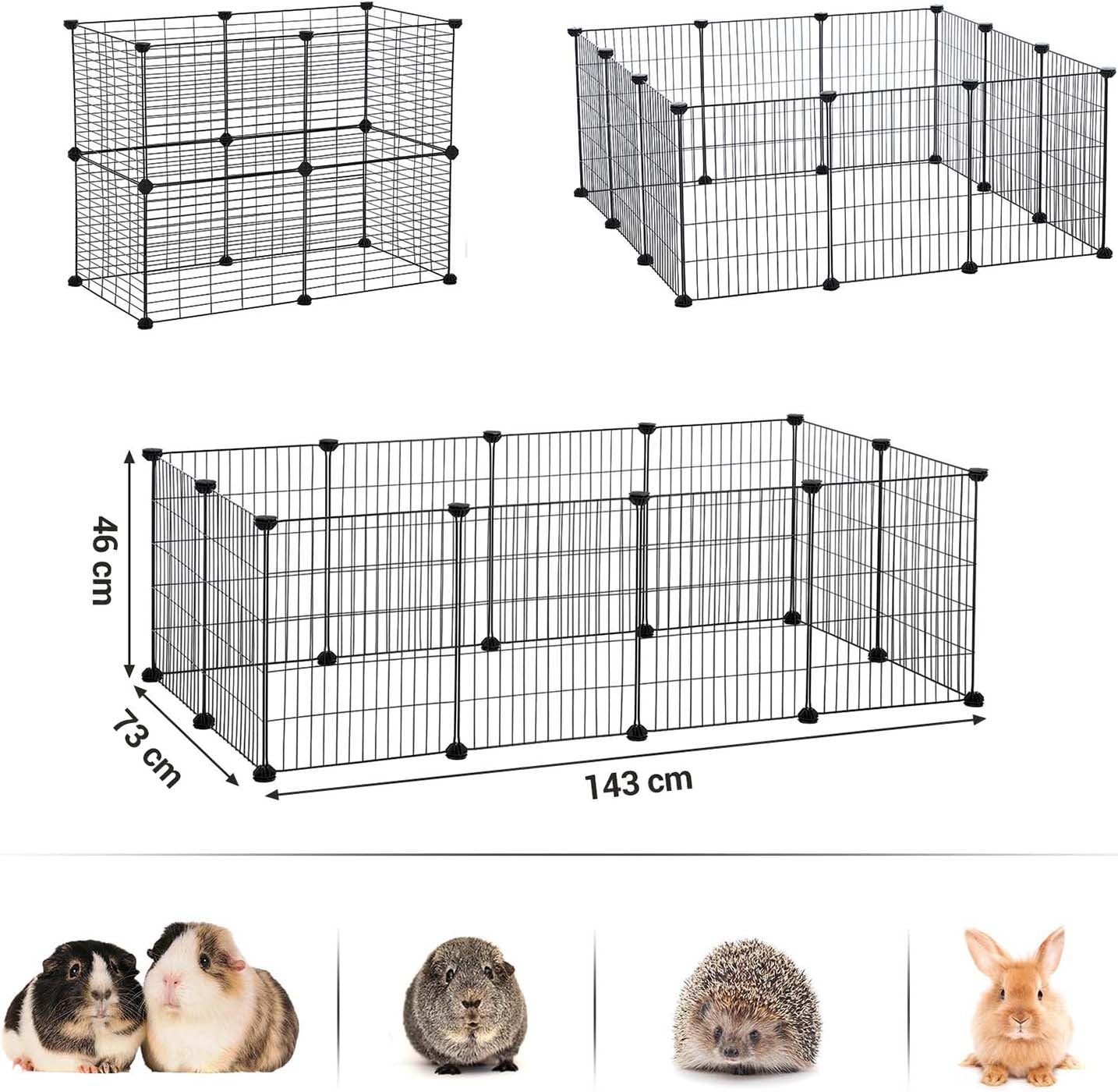 Guinea Pig Cage - Metal - Black - Modular 12-Panel Indoor Playpen with Assembly Tools