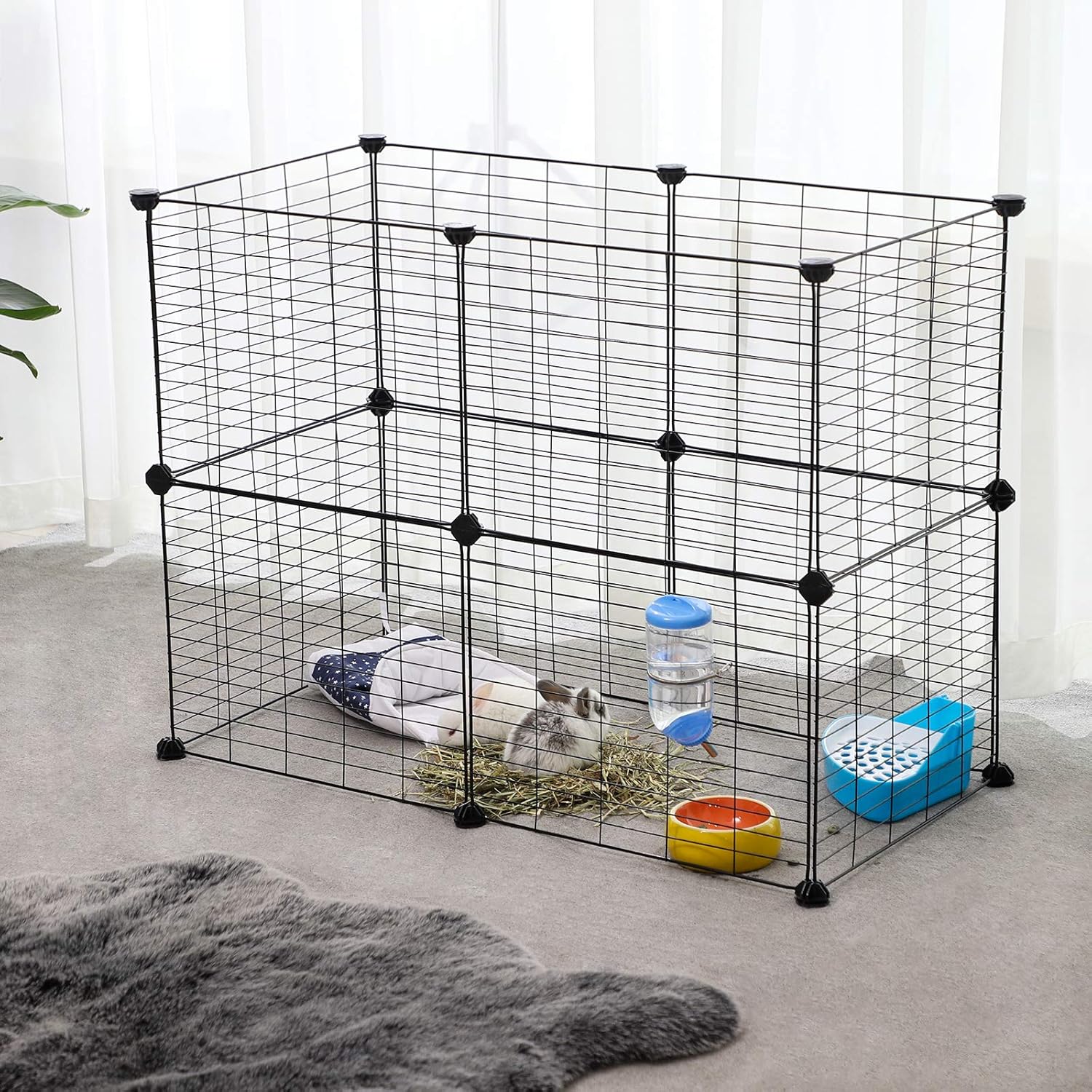 Guinea Pig Cage - Metal - Black - Modular 12-Panel Indoor Playpen with Assembly Tools