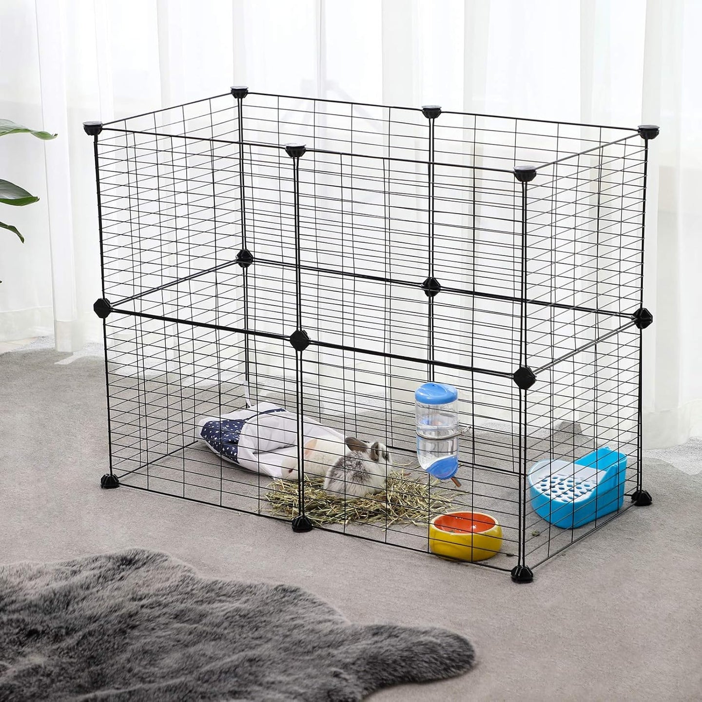 Guinea Pig Cage - Metal - Black - Modular 12-Panel Indoor Playpen with Assembly Tools