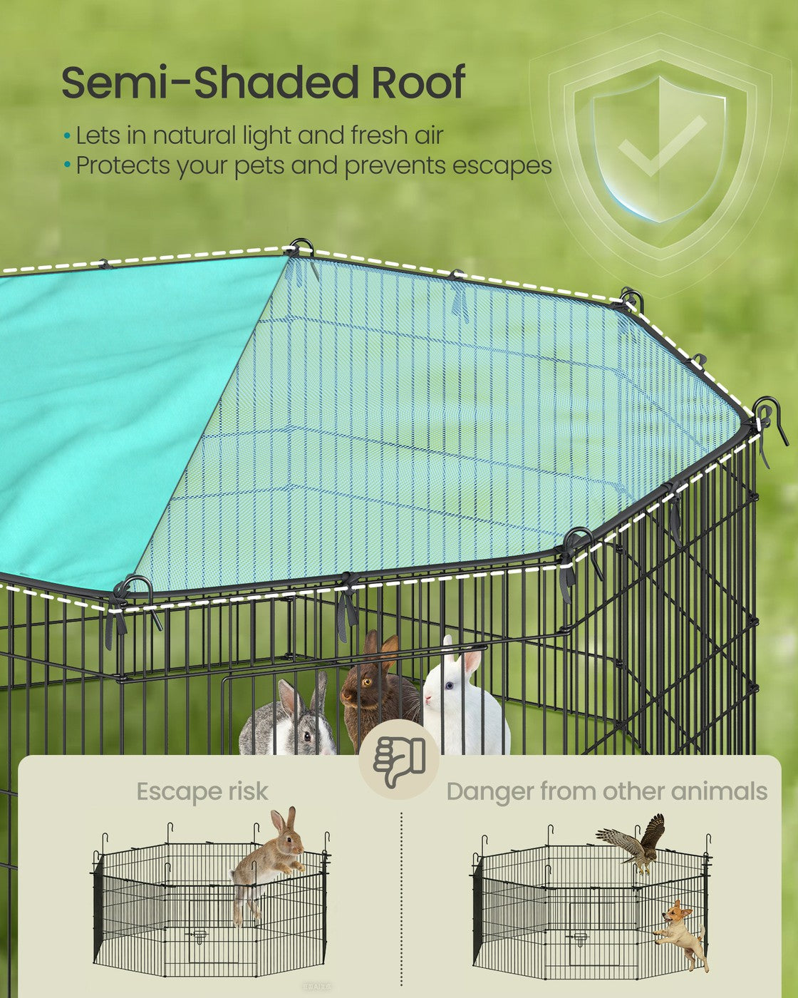Small Animal Playpen - 138L - Metal - Roof