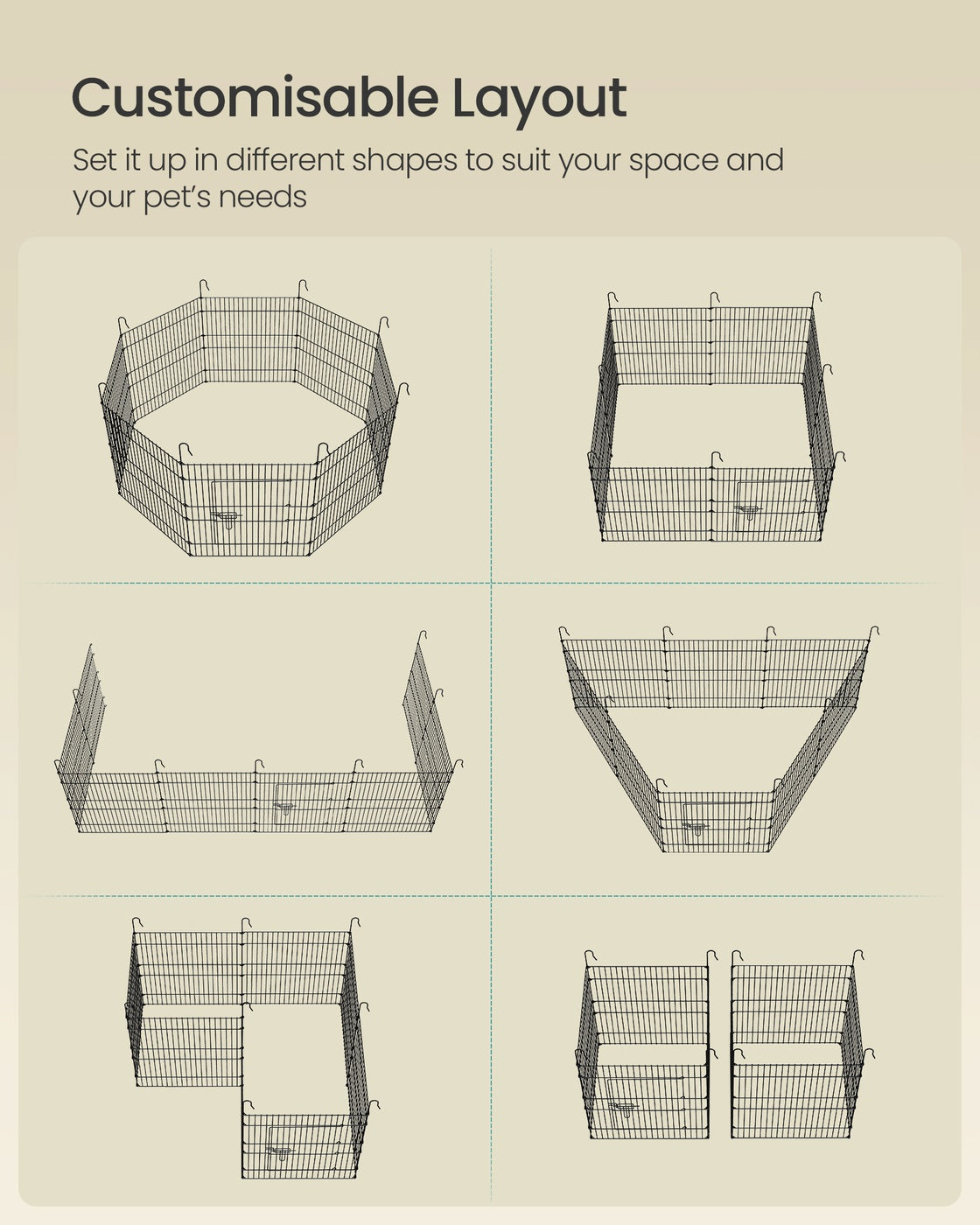 Small Animal Playpen - 138L - Metal - Roof