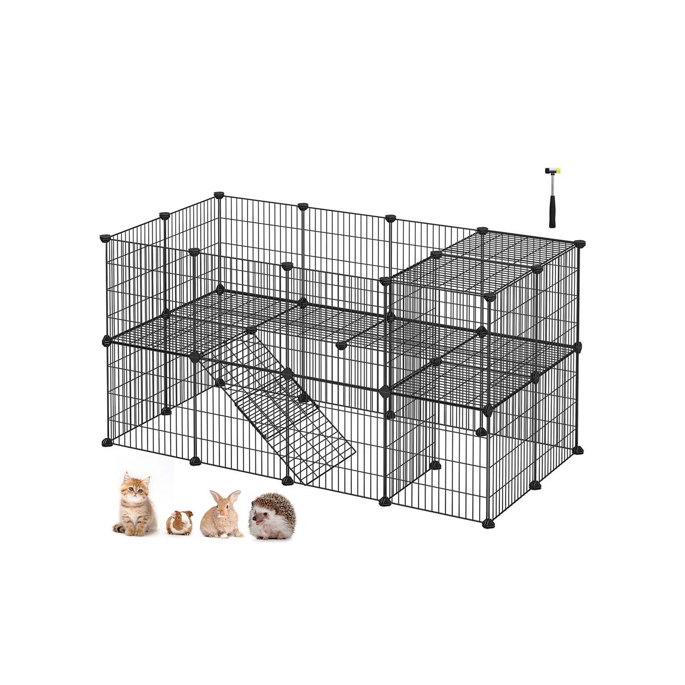 Pet Playpen - Metal - Black - 2 Floors Customisable with Indoor Use