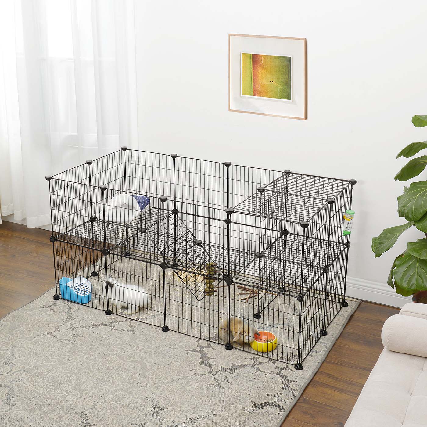 Pet Playpen - Metal - Black - 2 Floors Customisable with Indoor Use