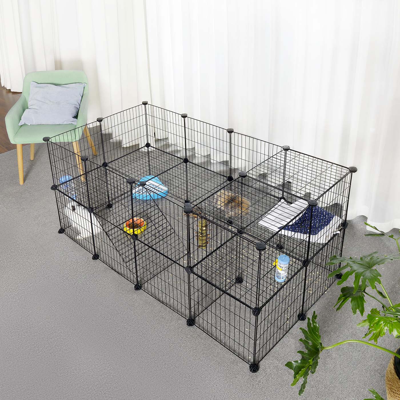 Pet Playpen - Metal - Black - 2 Floors Customisable with Indoor Use