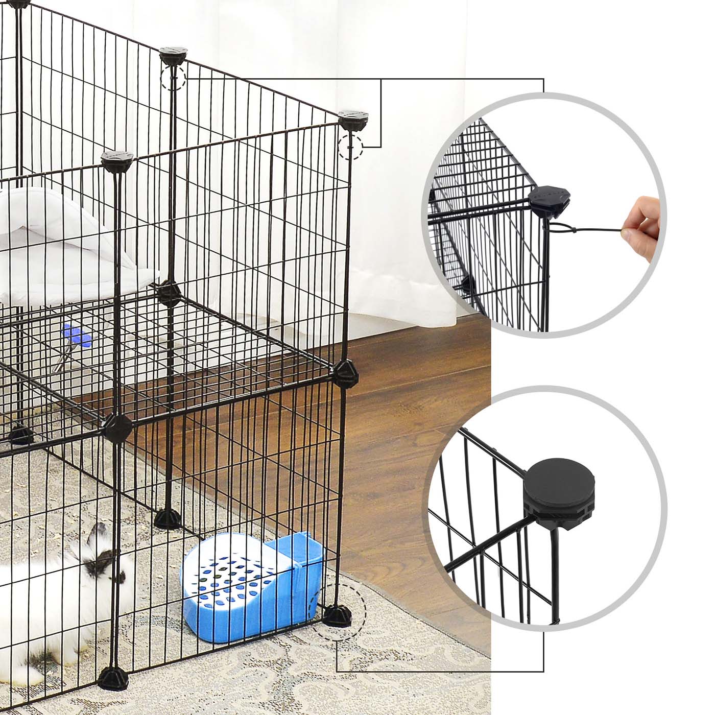 Pet Playpen - Metal - Black - 2 Floors Customisable with Indoor Use