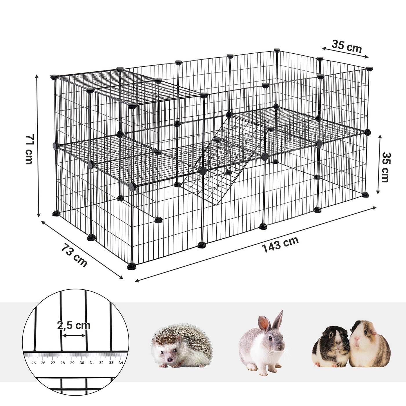 Pet Playpen - Metal - Black - 2 Floors Customisable with Indoor Use
