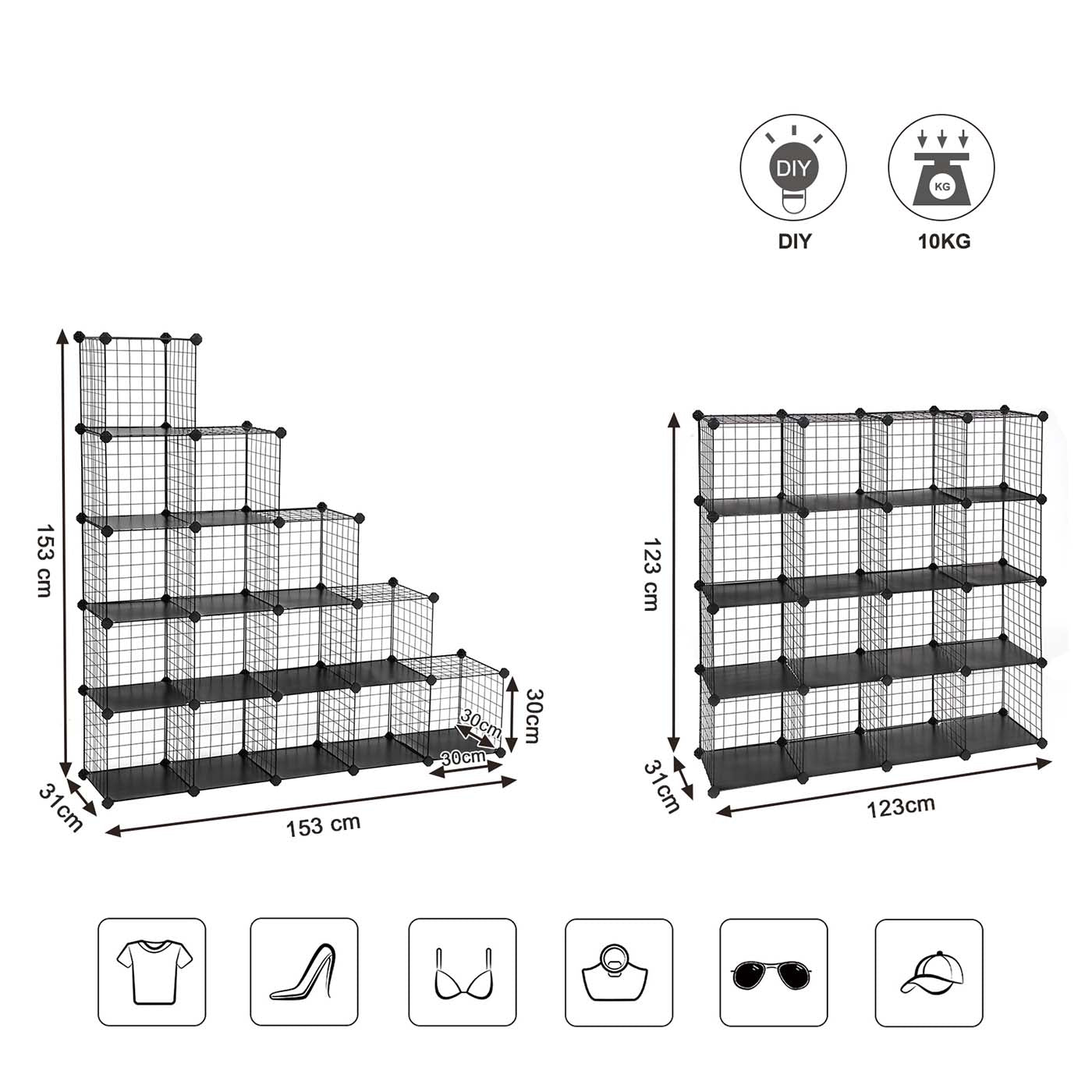 Metal Wire Cube Organizer - Metal - White - Modular Design with 16 Cubes