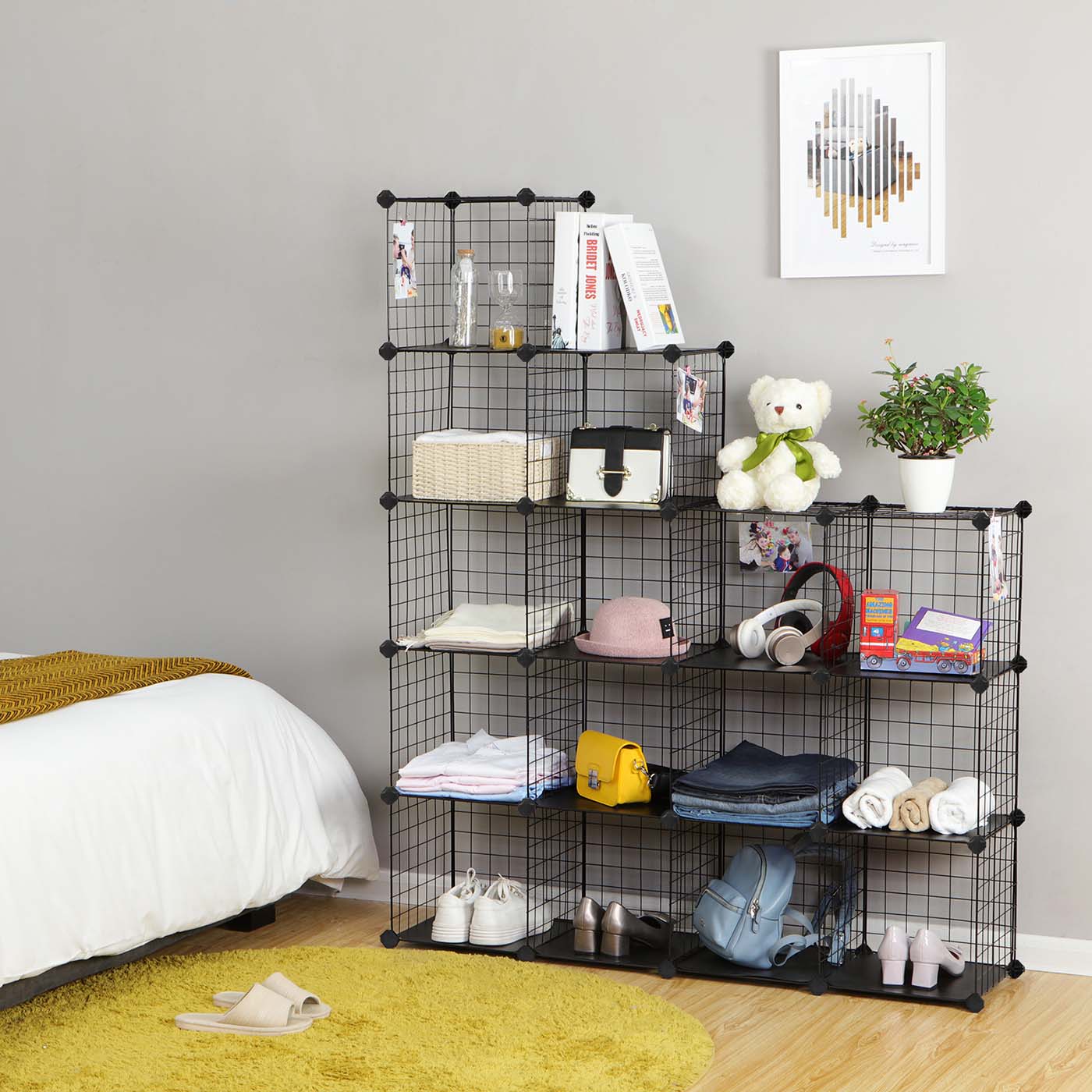 Metal Wire Cube Organizer - Metal - White - Modular Design with 16 Cubes