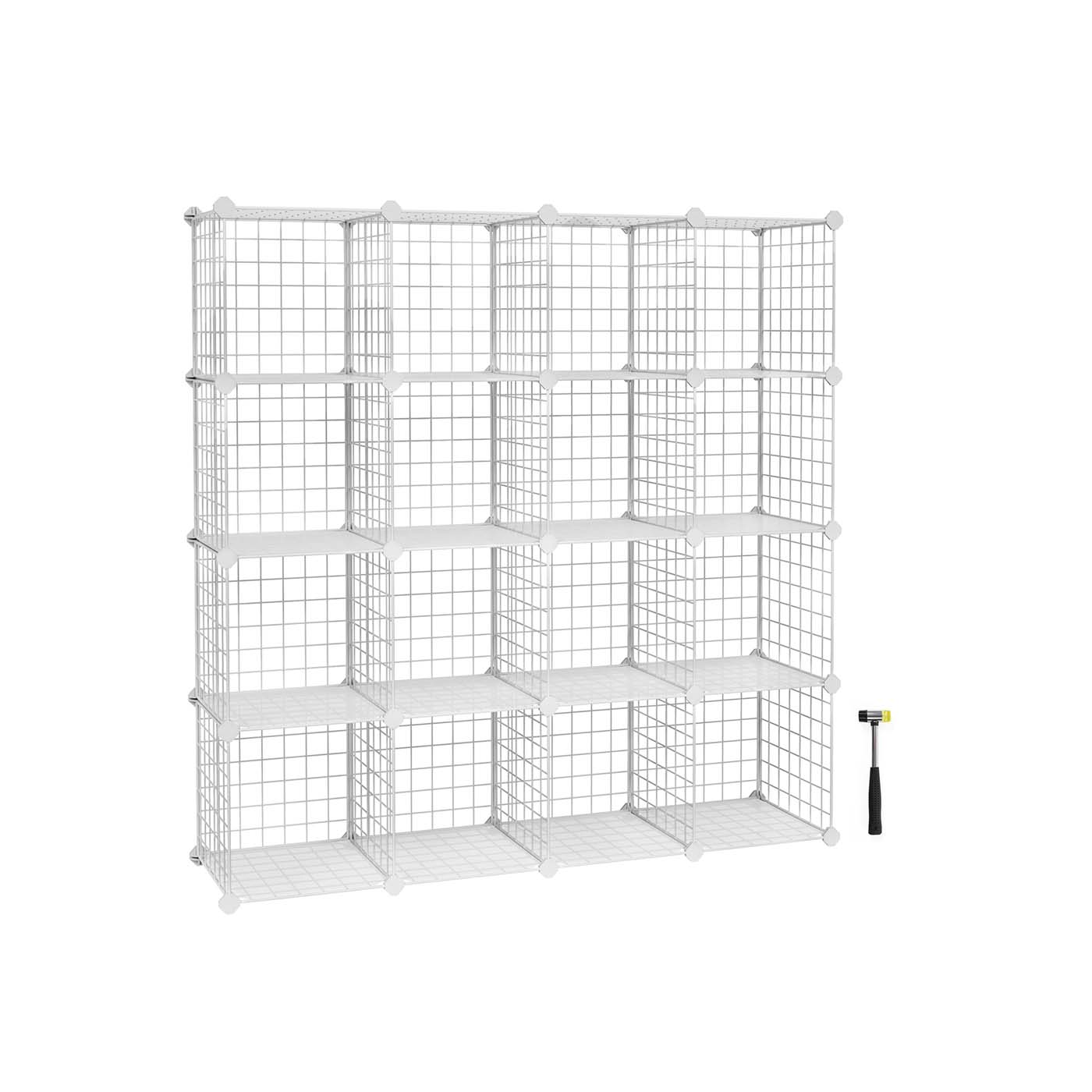 16 Cube Metal Wire Storage Organiser - White - Modular DIY Design