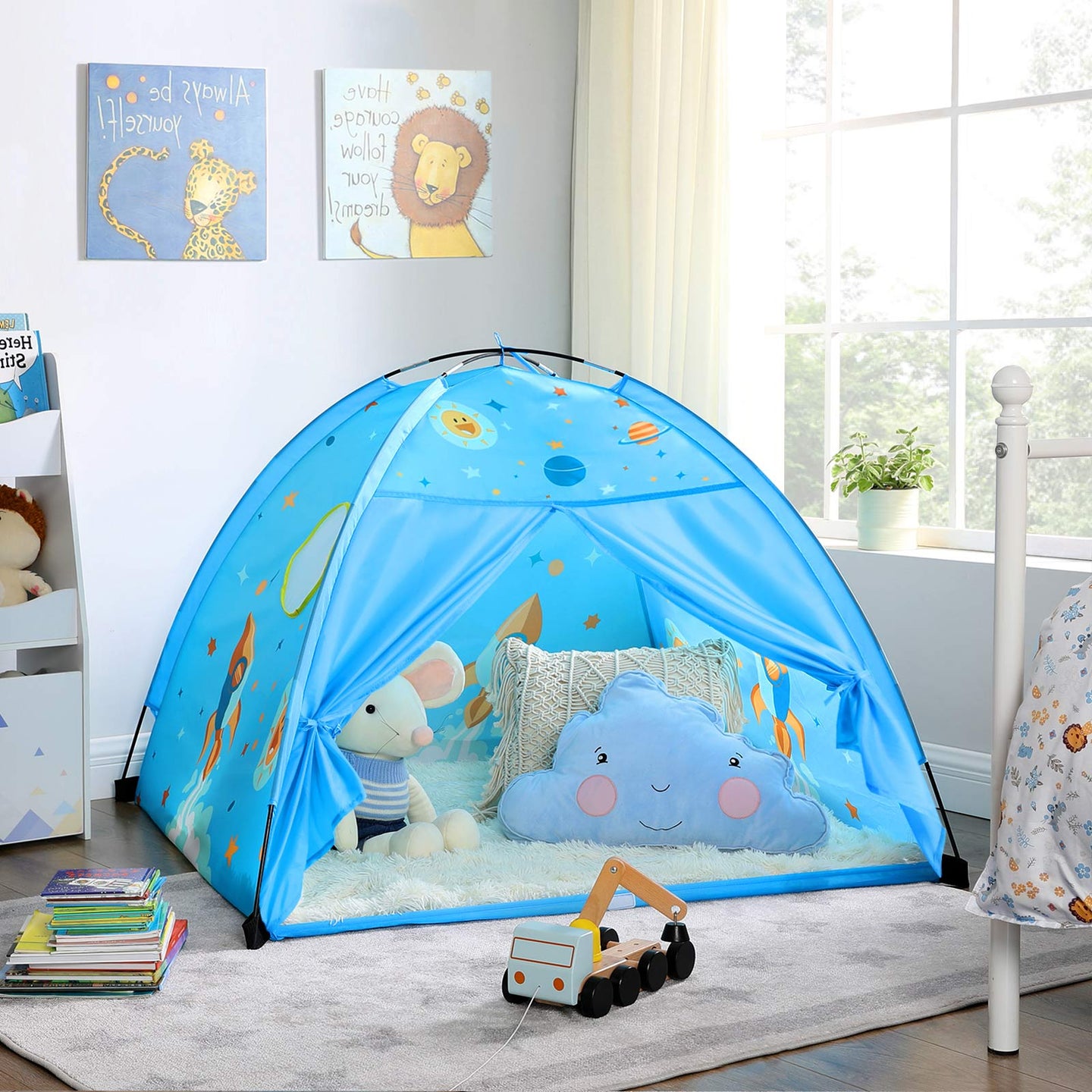 Teepee Tent - Fabric - Blue - Portable Pop Up Design with Carry Bag