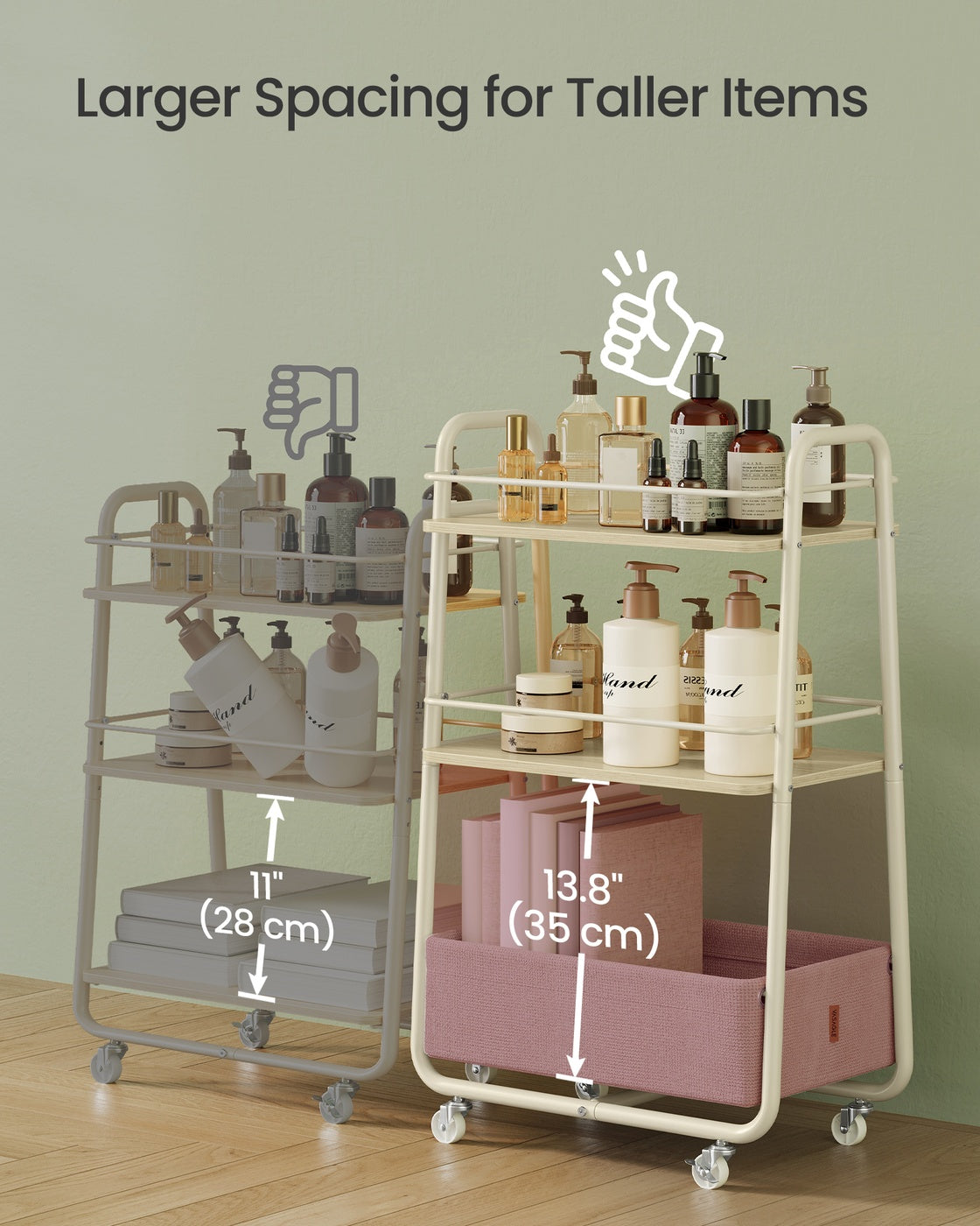 Storage Trolley - 31.9" - Particleboard - 3-Tier Rolling Design