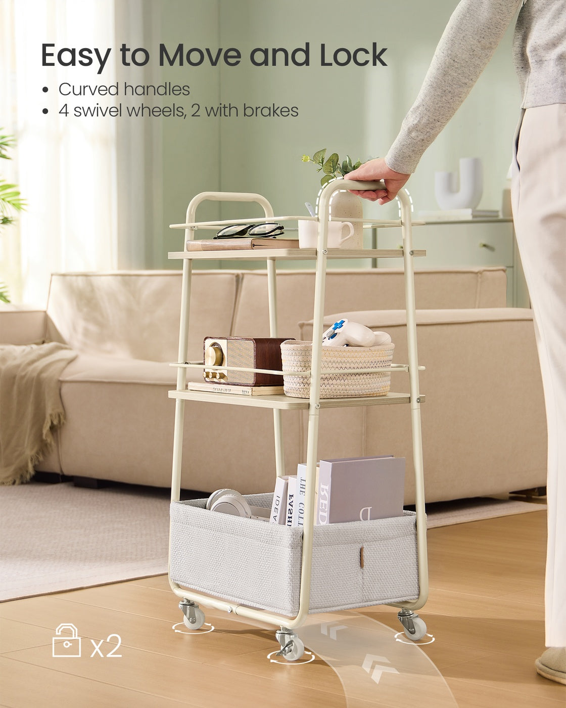Storage Trolley - 31.9" - Particleboard - 3-Tier Rolling Design