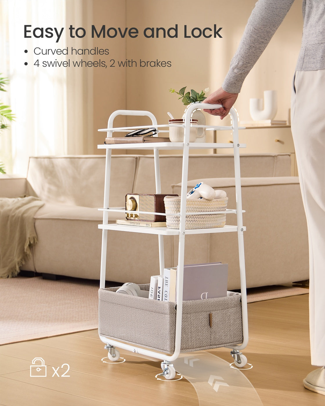 Storage Trolley - 30L - Particleboard - 3-Tier Rolling Design