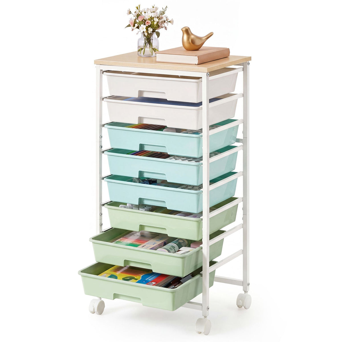 Storage Boxes - Foldable Fabric - Set - Green And White - 39.5 x 28.5 x 76.5 cm