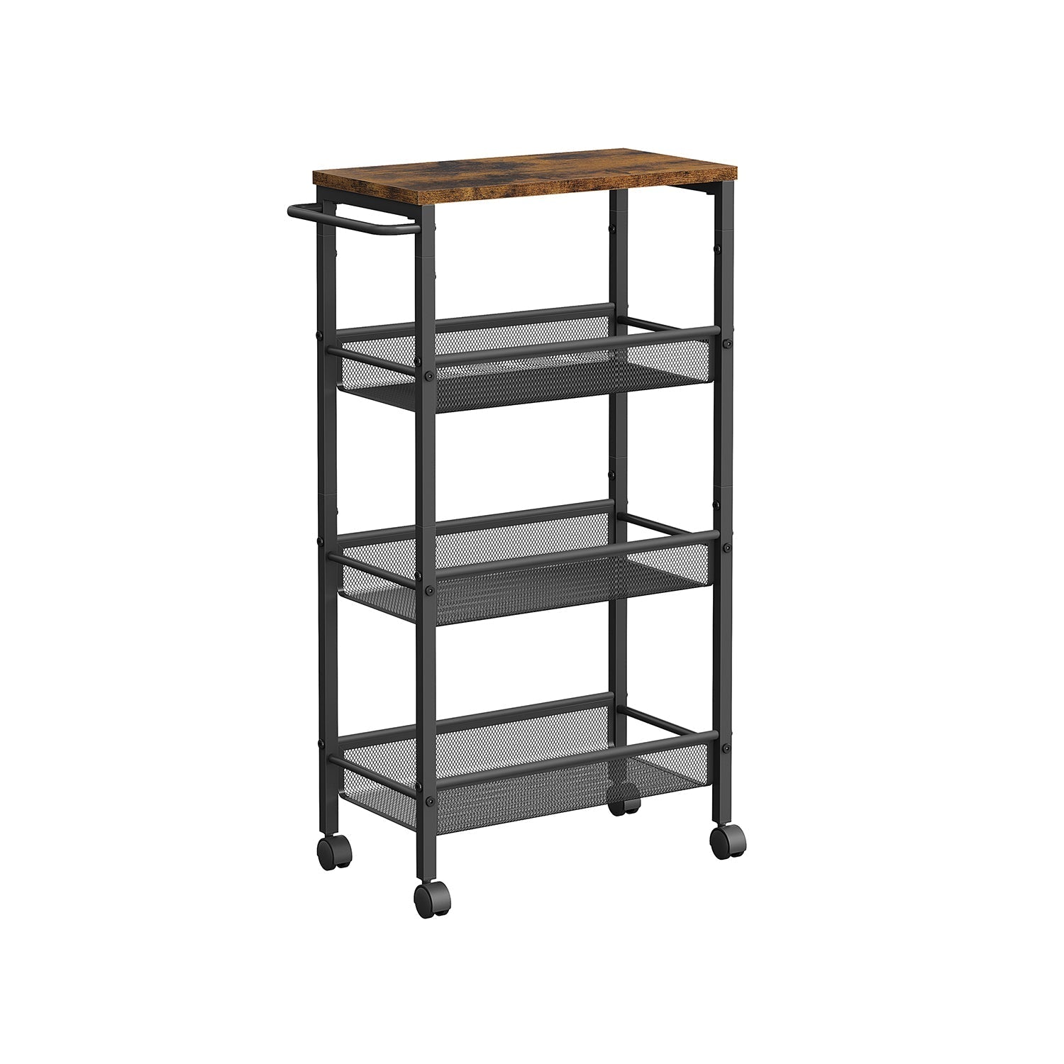 Kitchen Cart Trolley - Steel Frame - Black - Space-Saving with Wheels