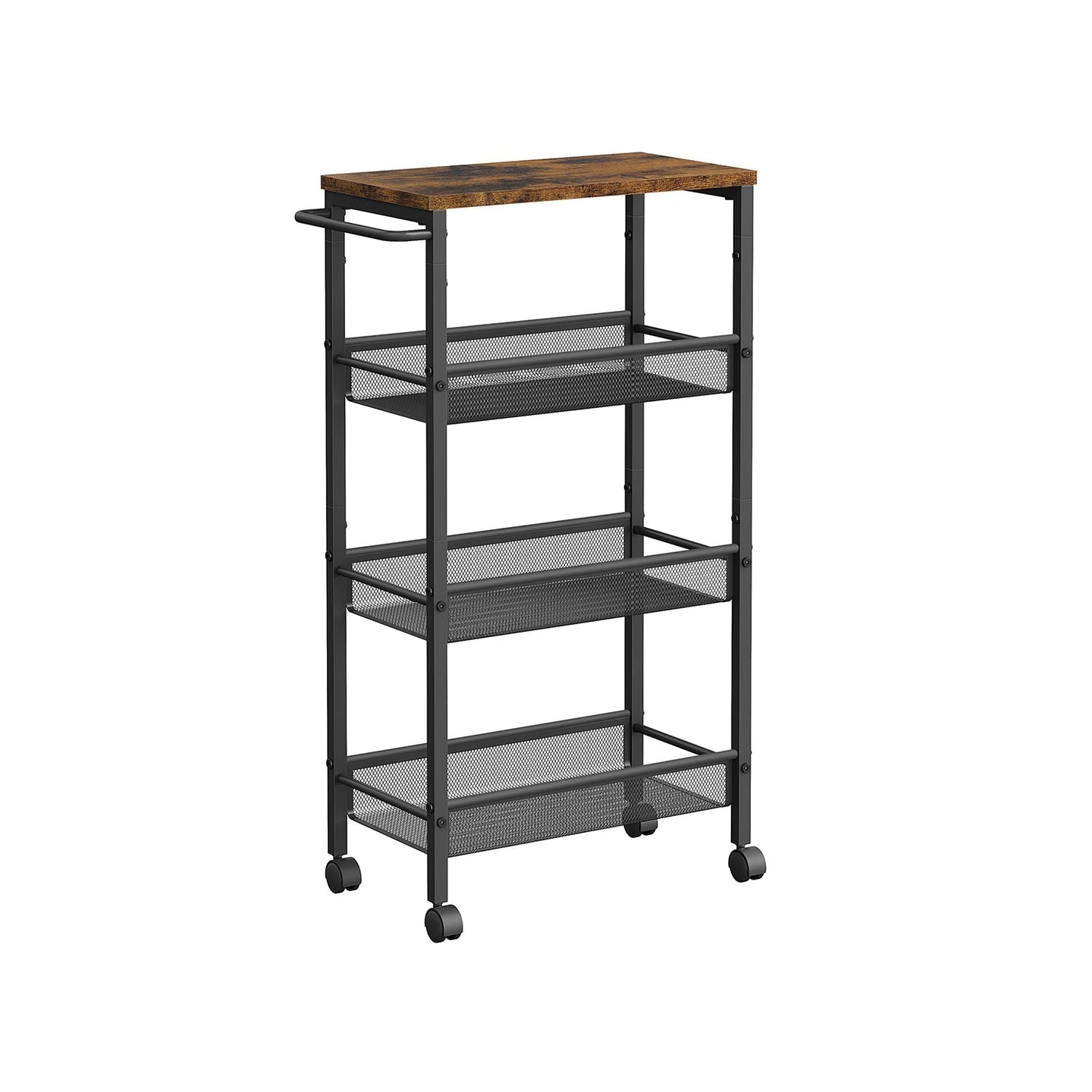 Kitchen Cart Trolley - Steel Frame - Black - Space-Saving with Wheels