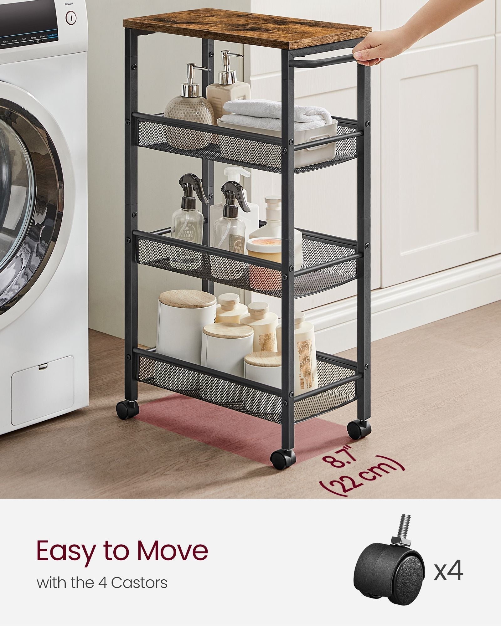 Kitchen Cart Trolley - Steel Frame - Black - Space-Saving with Wheels