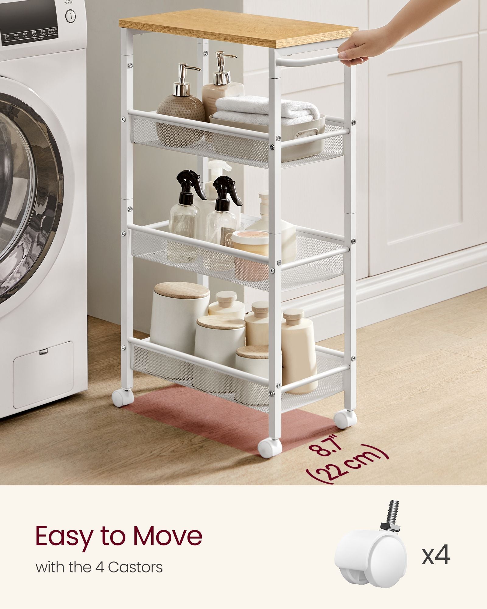 Kitchen Cart - Steel - Black - Space-Saving with Wheels and Handle