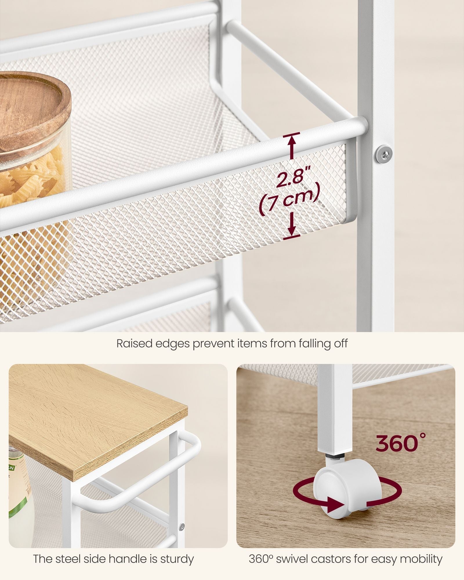 Kitchen Cart - Steel - Black - Space-Saving with Wheels and Handle