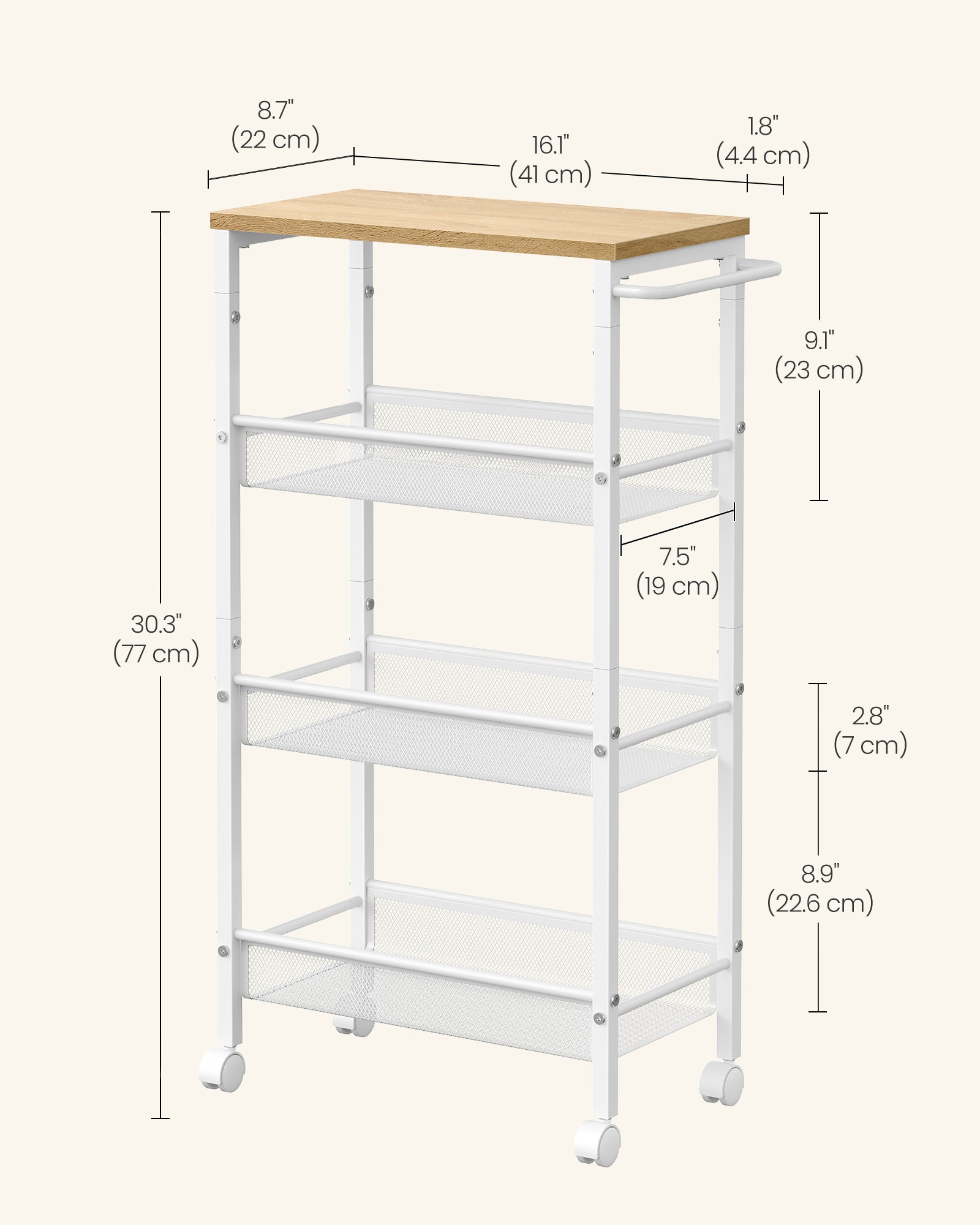 Kitchen Cart - Steel - Black - Space-Saving with Wheels and Handle