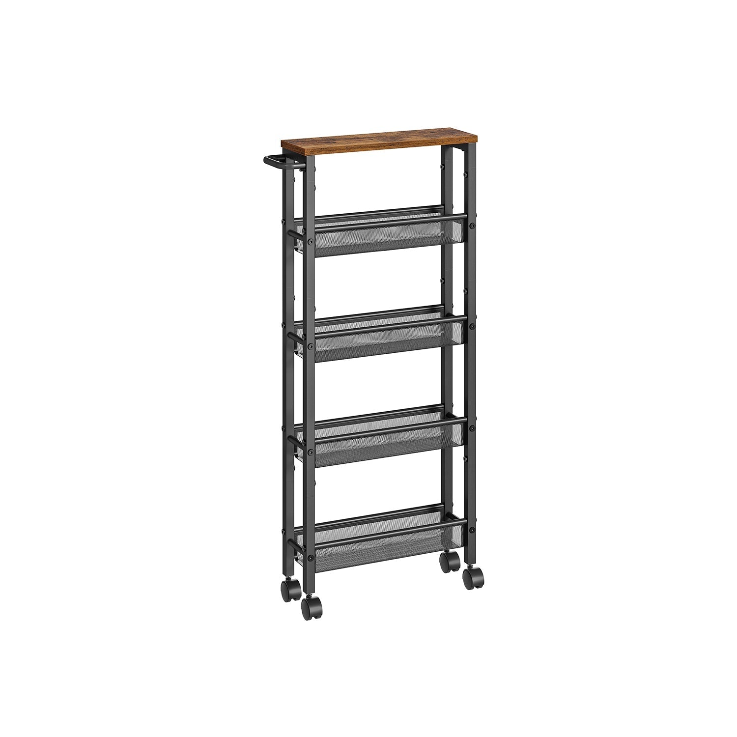 5-Shelf Trolley - Steel - Rustic Brown and Black - Space-Saving with Castors