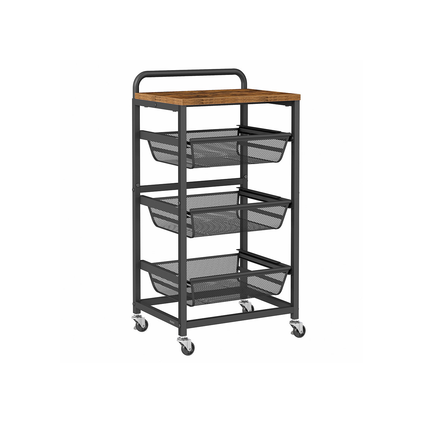 Storage Trolley - Metal - Rustic Brown - 4-Tier with Pull-Out Baskets and Wheels