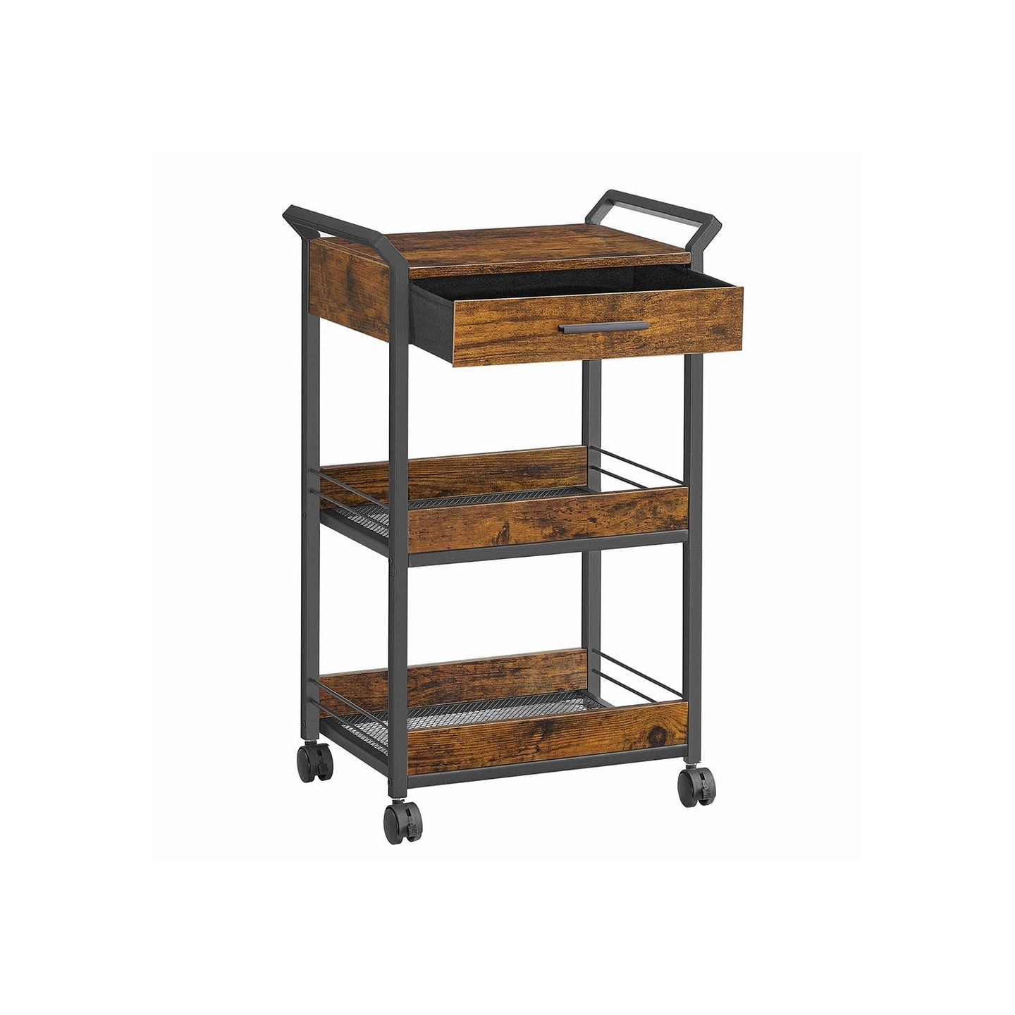 Rolling Storage Trolley - Metal - Rustic Brown - 4-Tier with Table Top and Lockable Castors