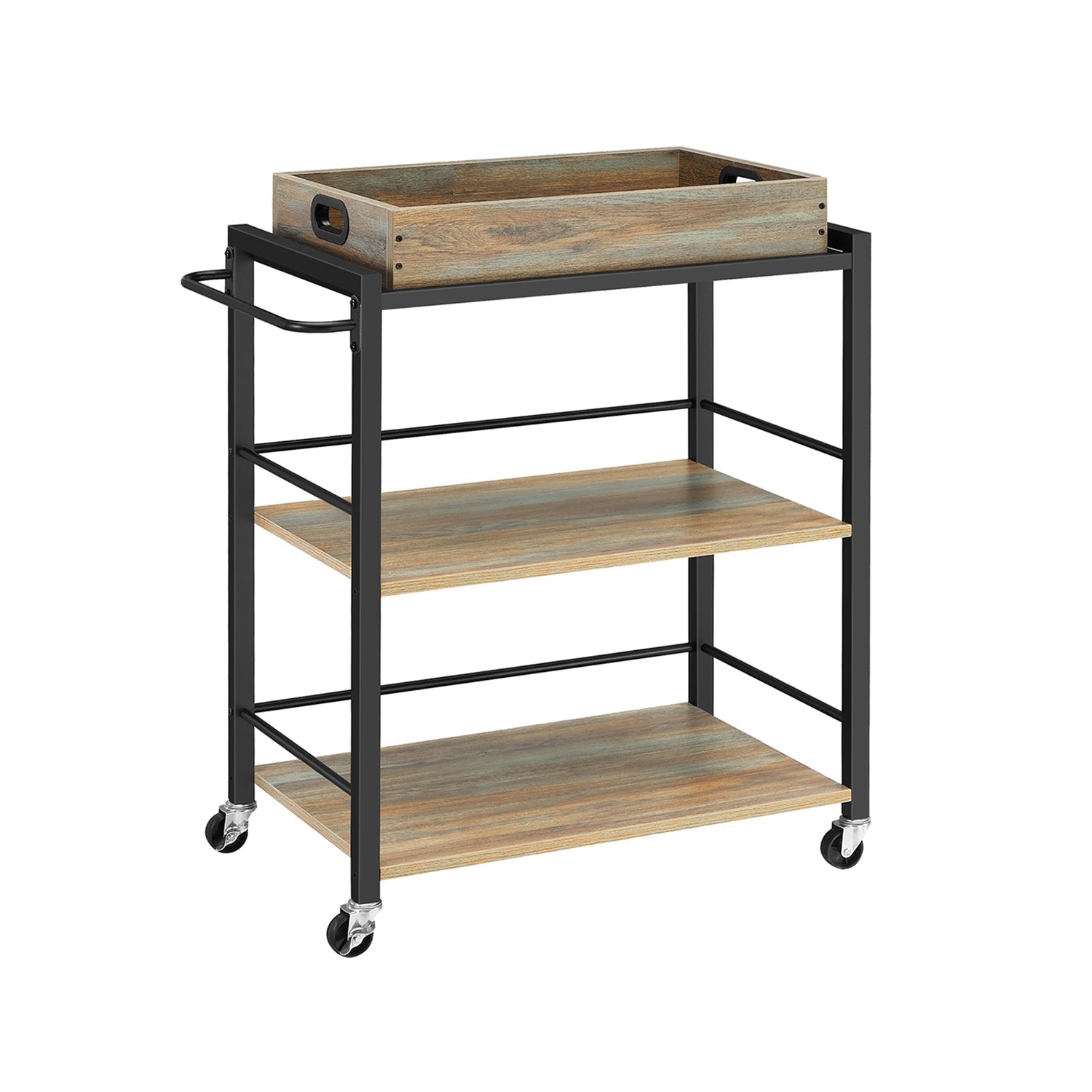 3-Tier Kitchen Serving Cart - Wood - Turquoise - Removable Tray