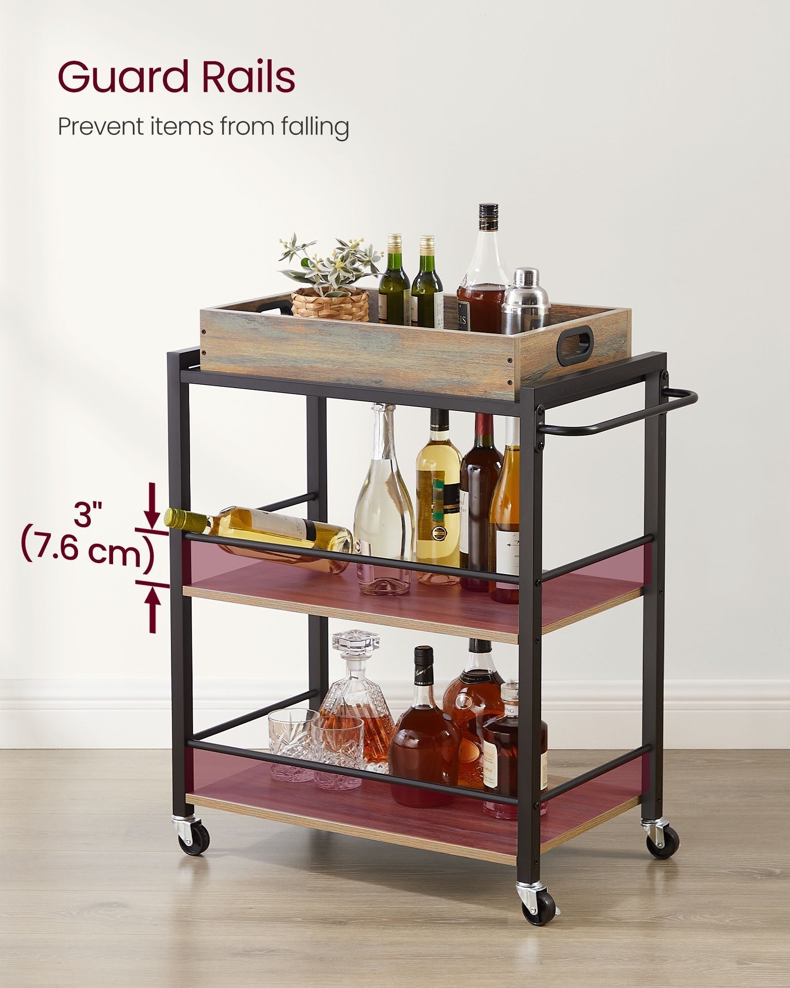 3-Tier Kitchen Serving Cart - Wood - Turquoise - Removable Tray