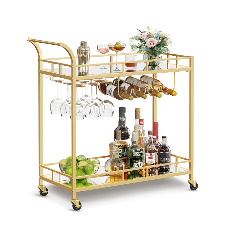Bar Cart - 86L - Alloy Steel - Mirrored Shelves