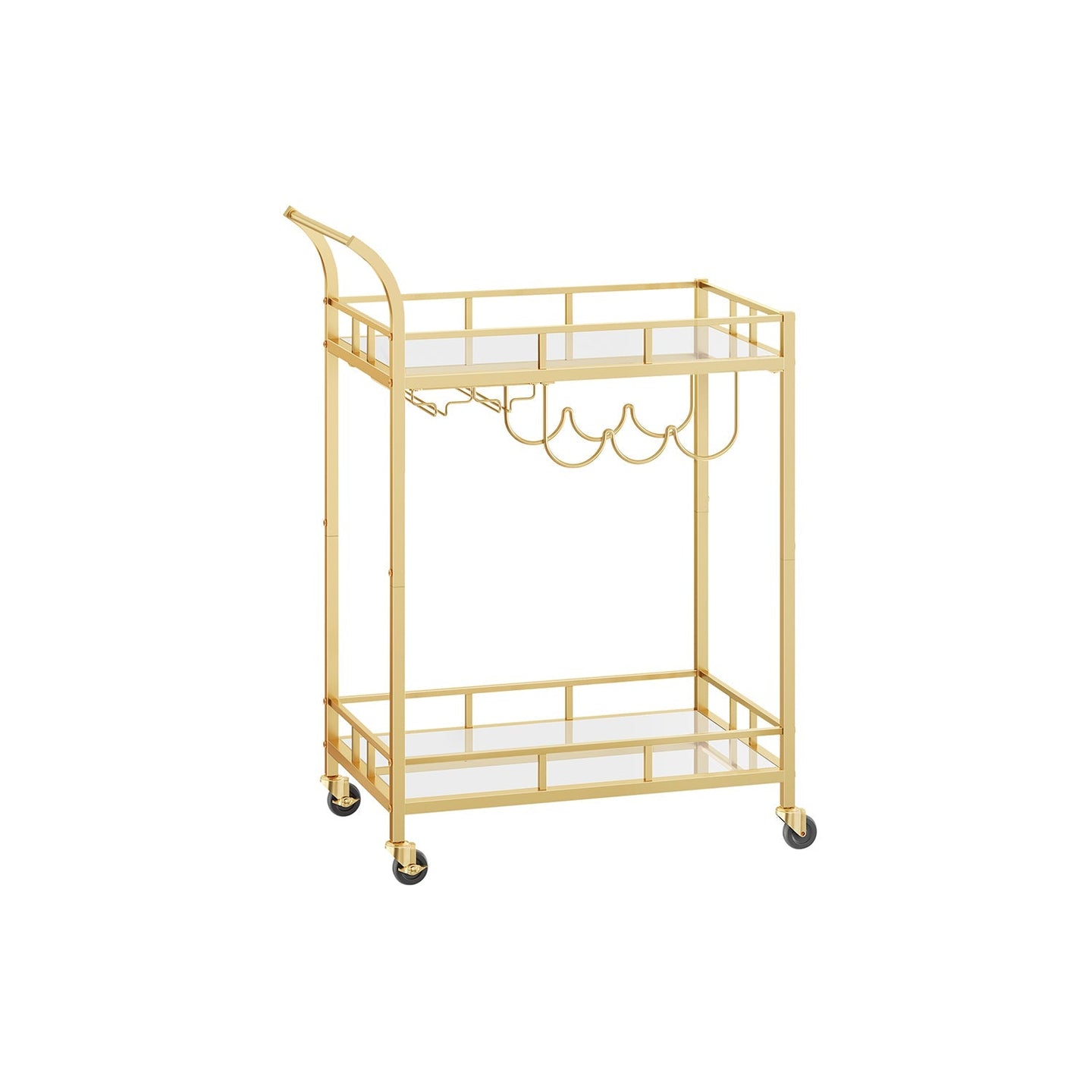 Drinks Trolley - 2 Mirrored Shelves - Gold - Metallic