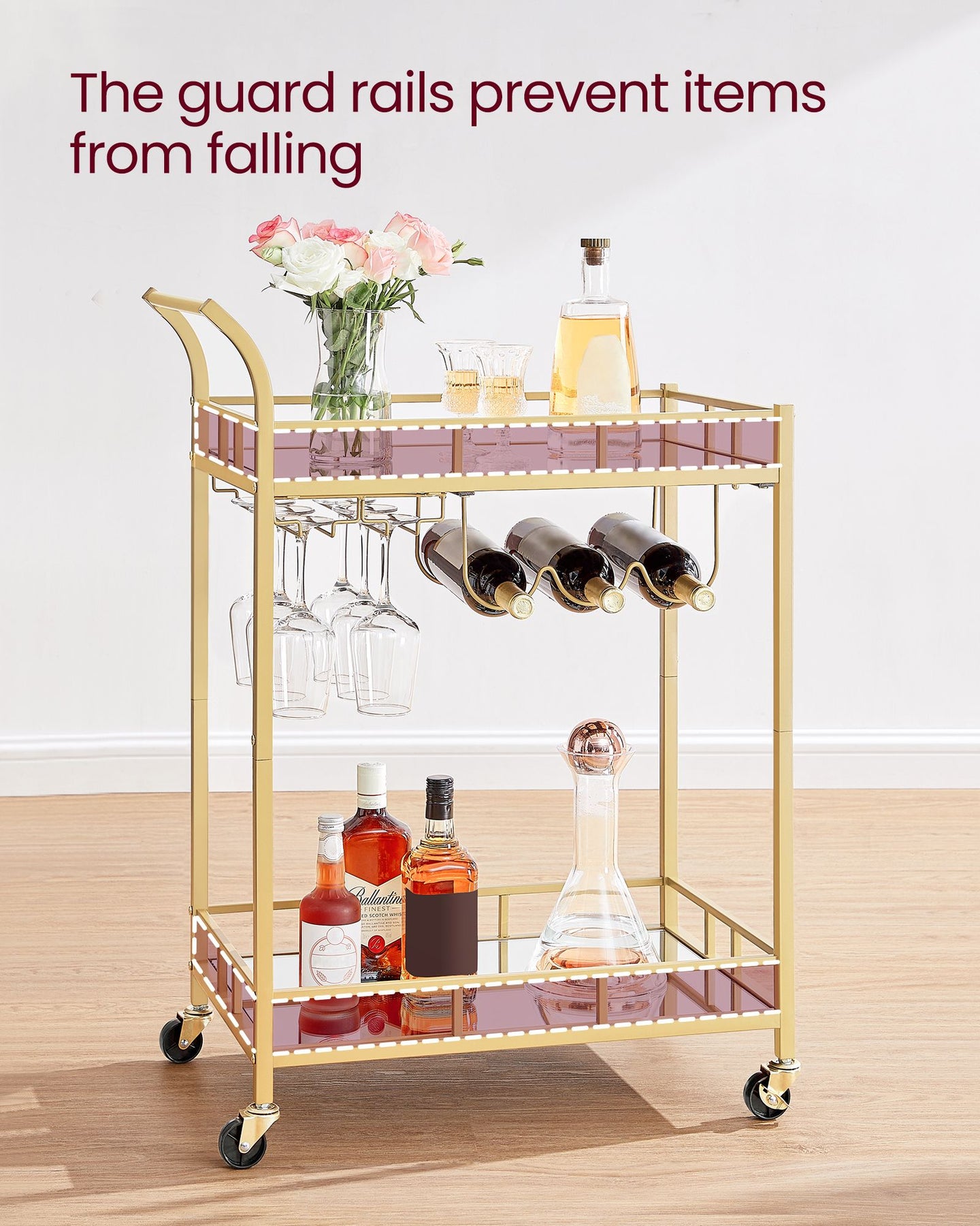 Drinks Trolley - 2 Mirrored Shelves - Gold - Metallic