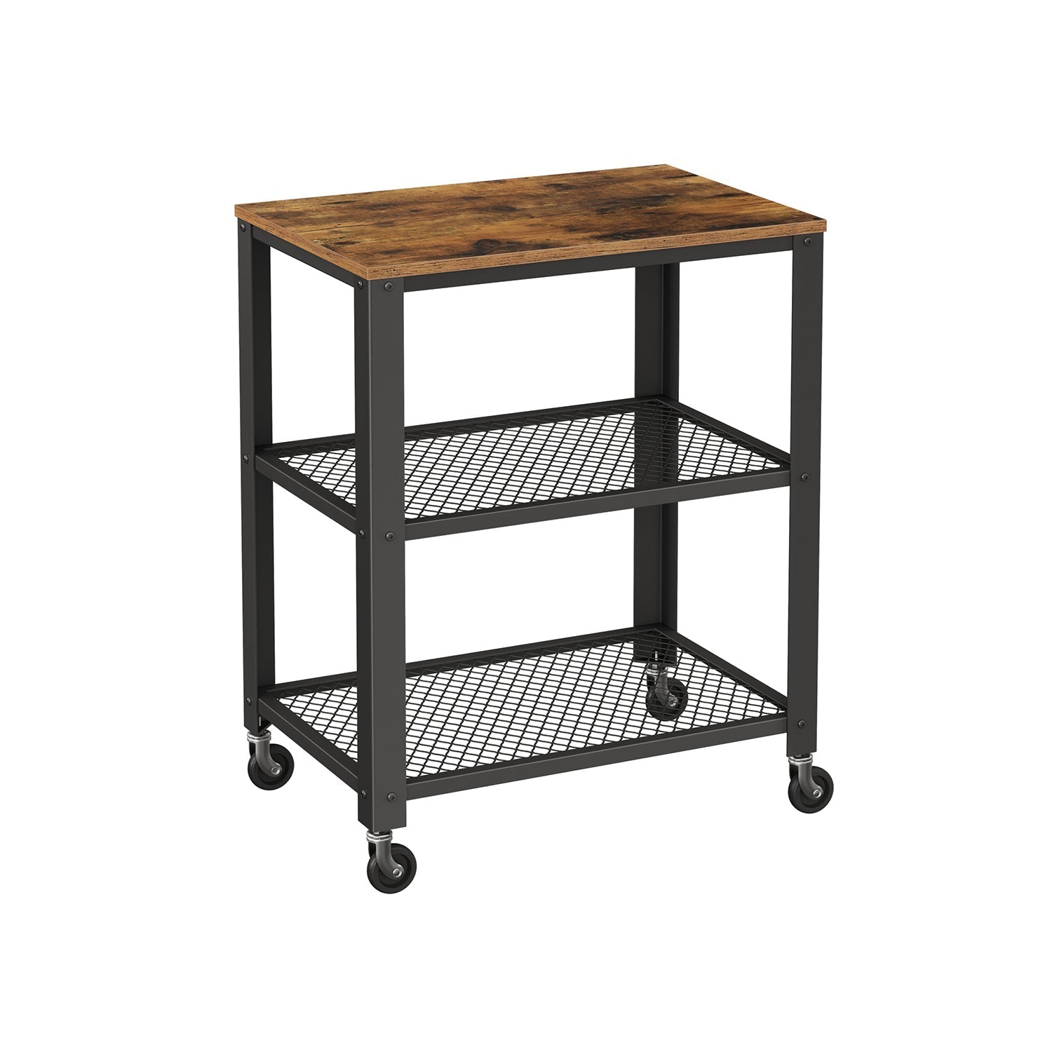 3-Tier Serving Trolley - Metal - Rustic Brown - Industrial Rolling Design
