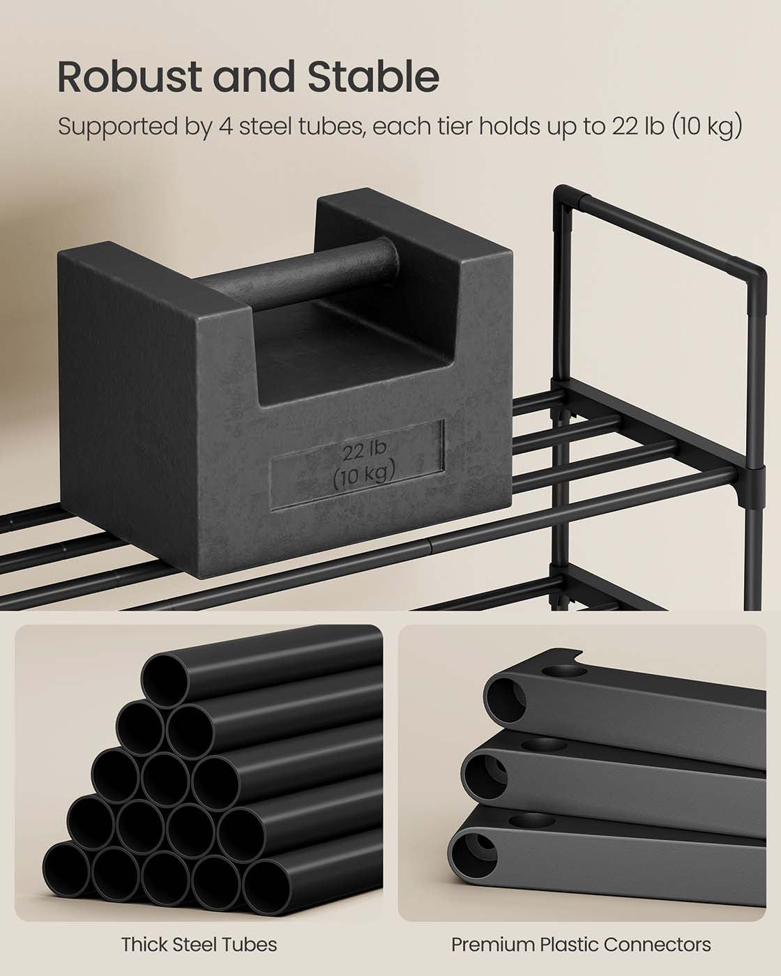 4-Tier Shoe Rack - Holds Up to 20 Pairs - Metal - Black
