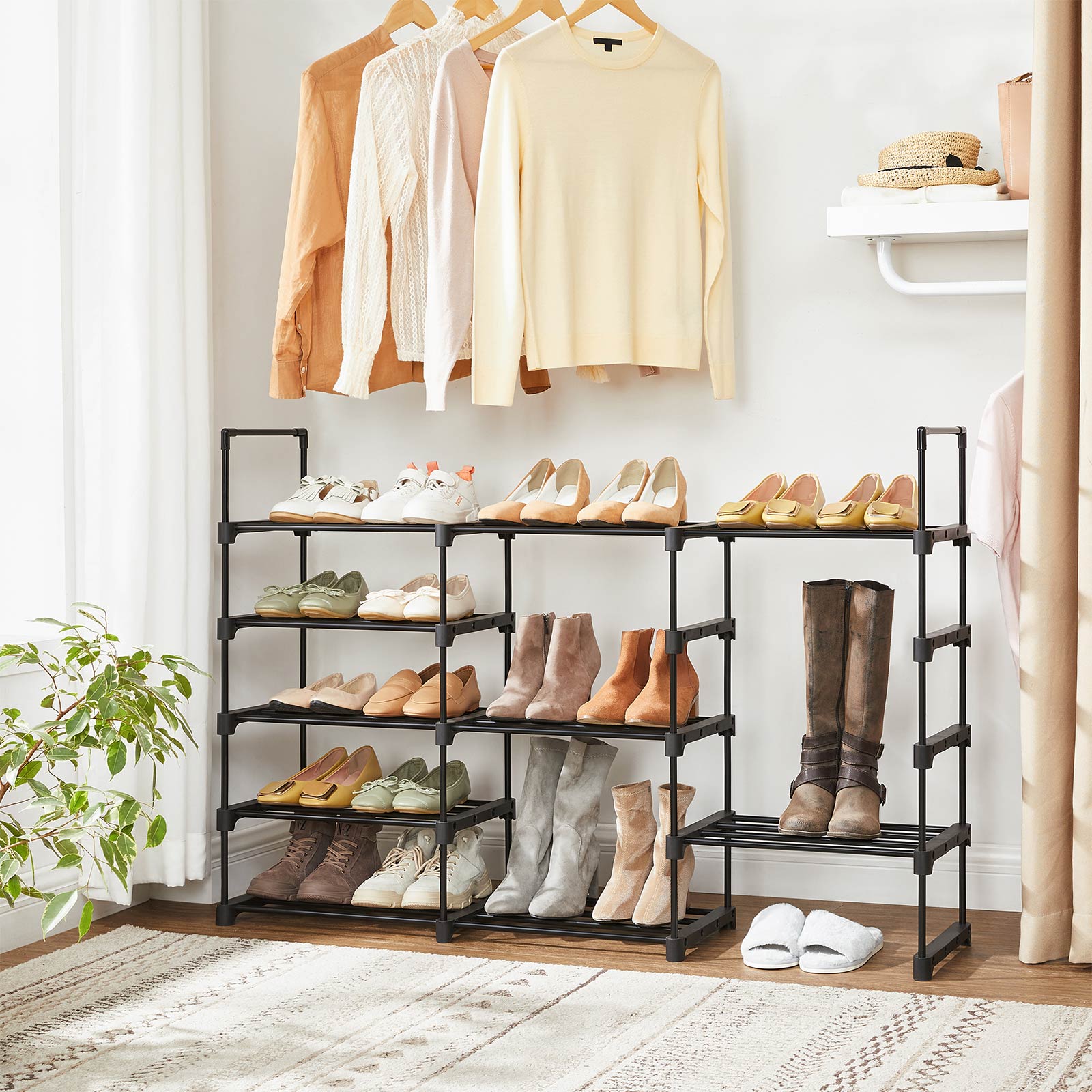 5-Tier Shoe Rack - Metal - Black - Stackable Space-Saving Organizer