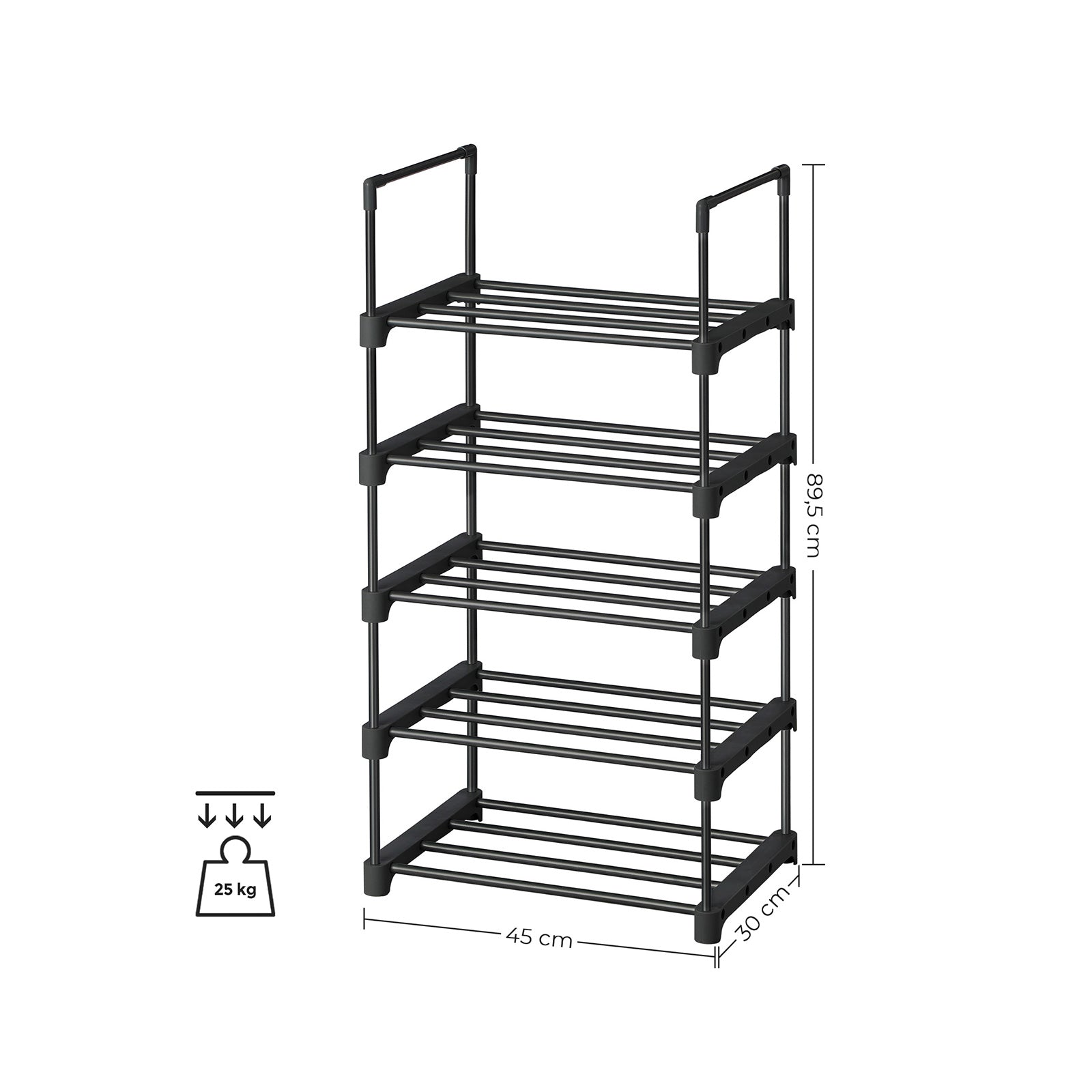 5-Tier Shoe Rack - Metal - Black - Stackable Space-Saving Organizer
