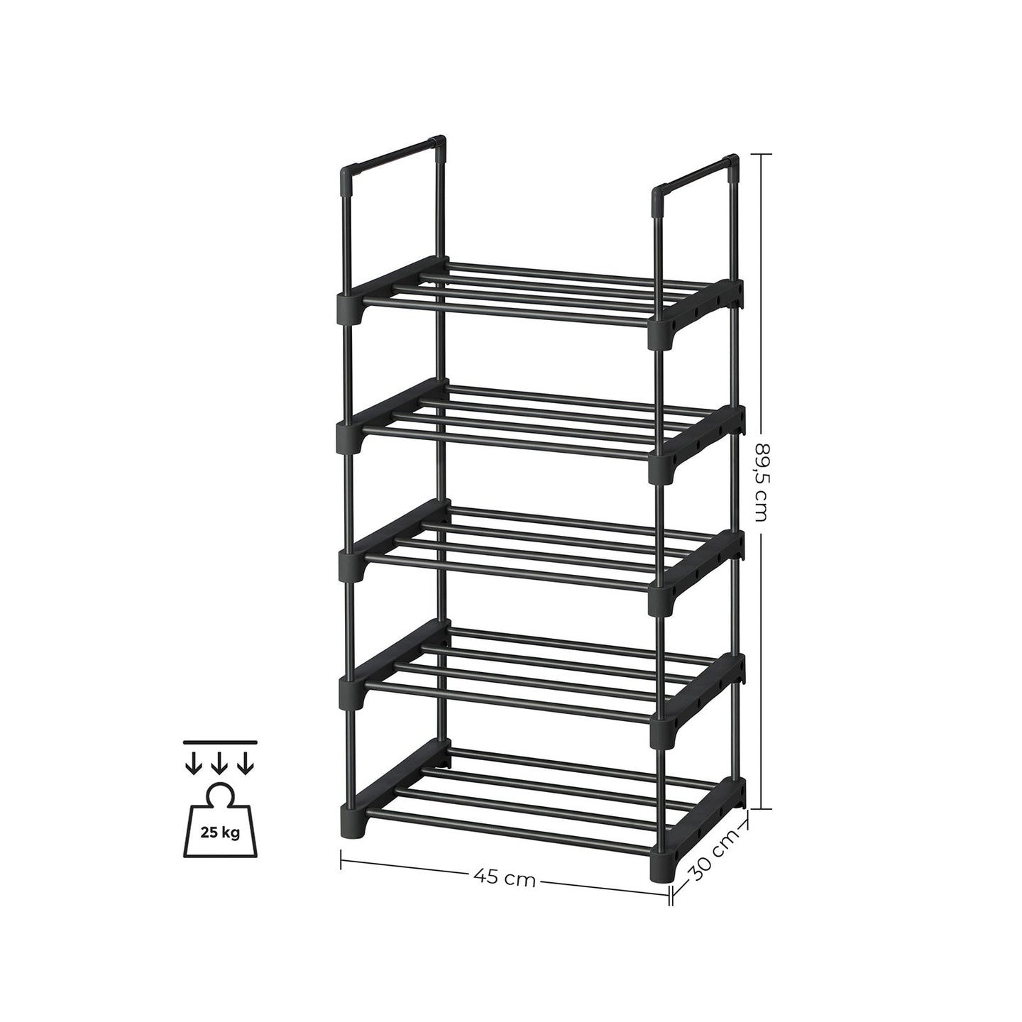 5-Tier Shoe Rack - Metal - Black - Stackable Space-Saving Organizer