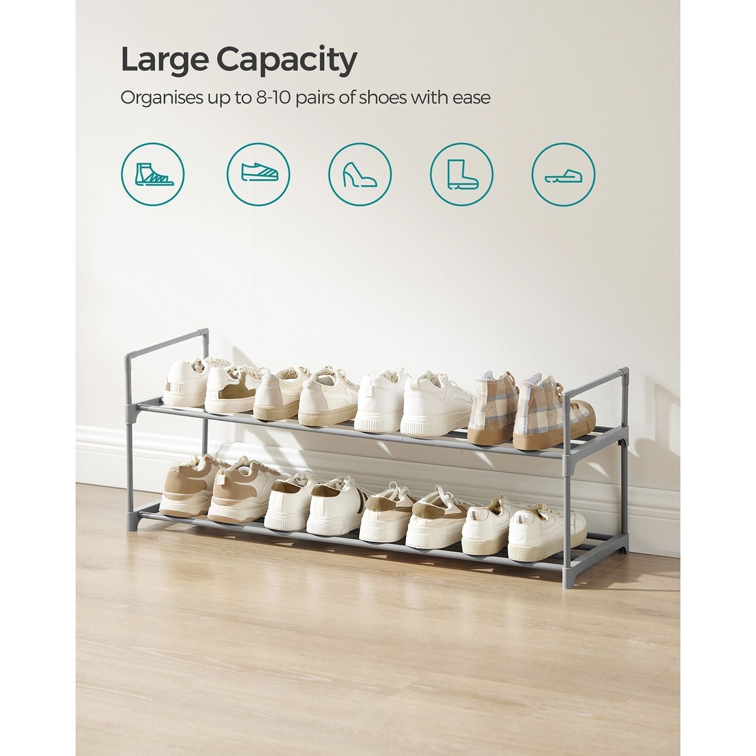 2-Tier Shoe Rack - Metal - Black - Holds Up to 10 Pairs of Shoes