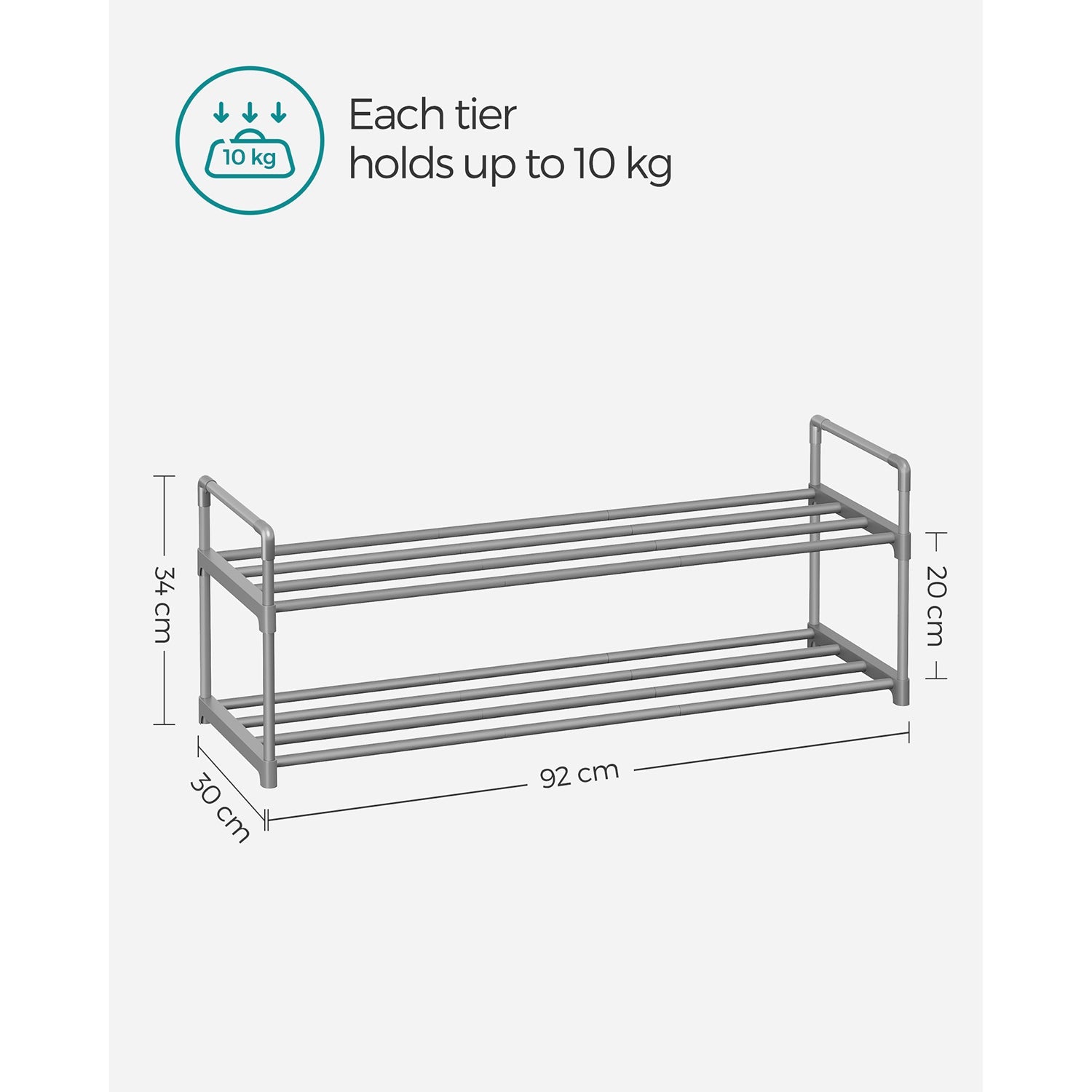 2-Tier Shoe Rack - Metal - Black - Holds Up to 10 Pairs of Shoes