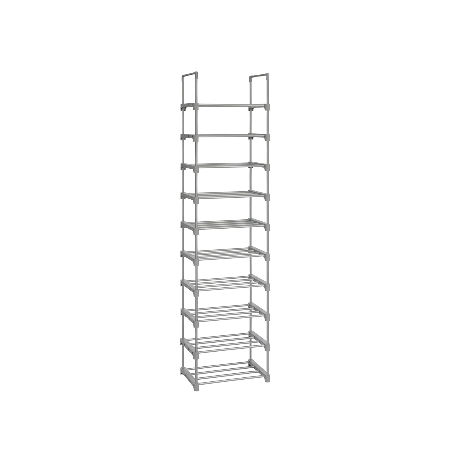 Shoe Rack - Metal - Grey - Height-Adjustable 10-Shelf Design