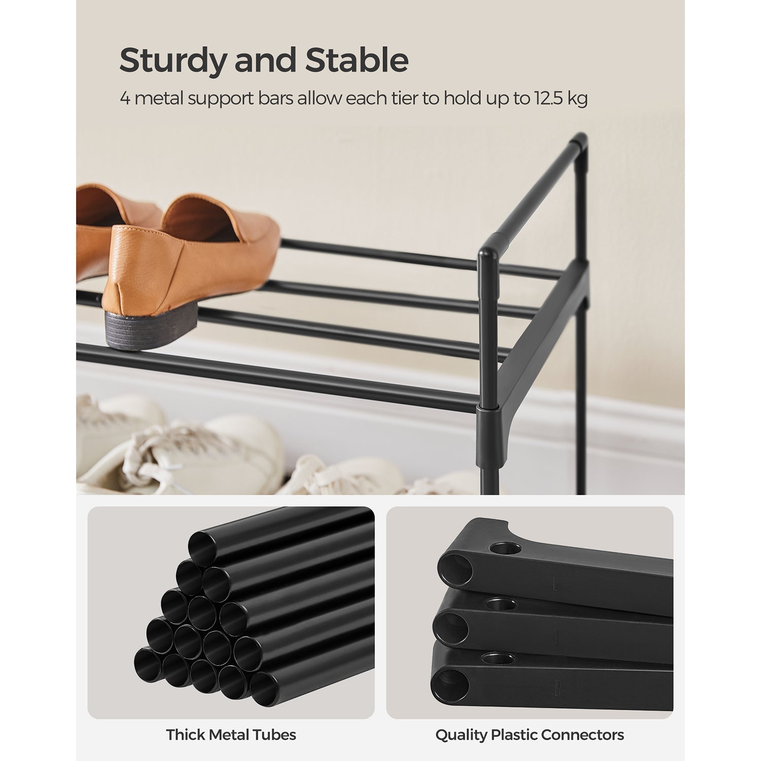 2-Tier Shoe Rack - Metal - Black - Holds Up to 10 Pairs of Shoes